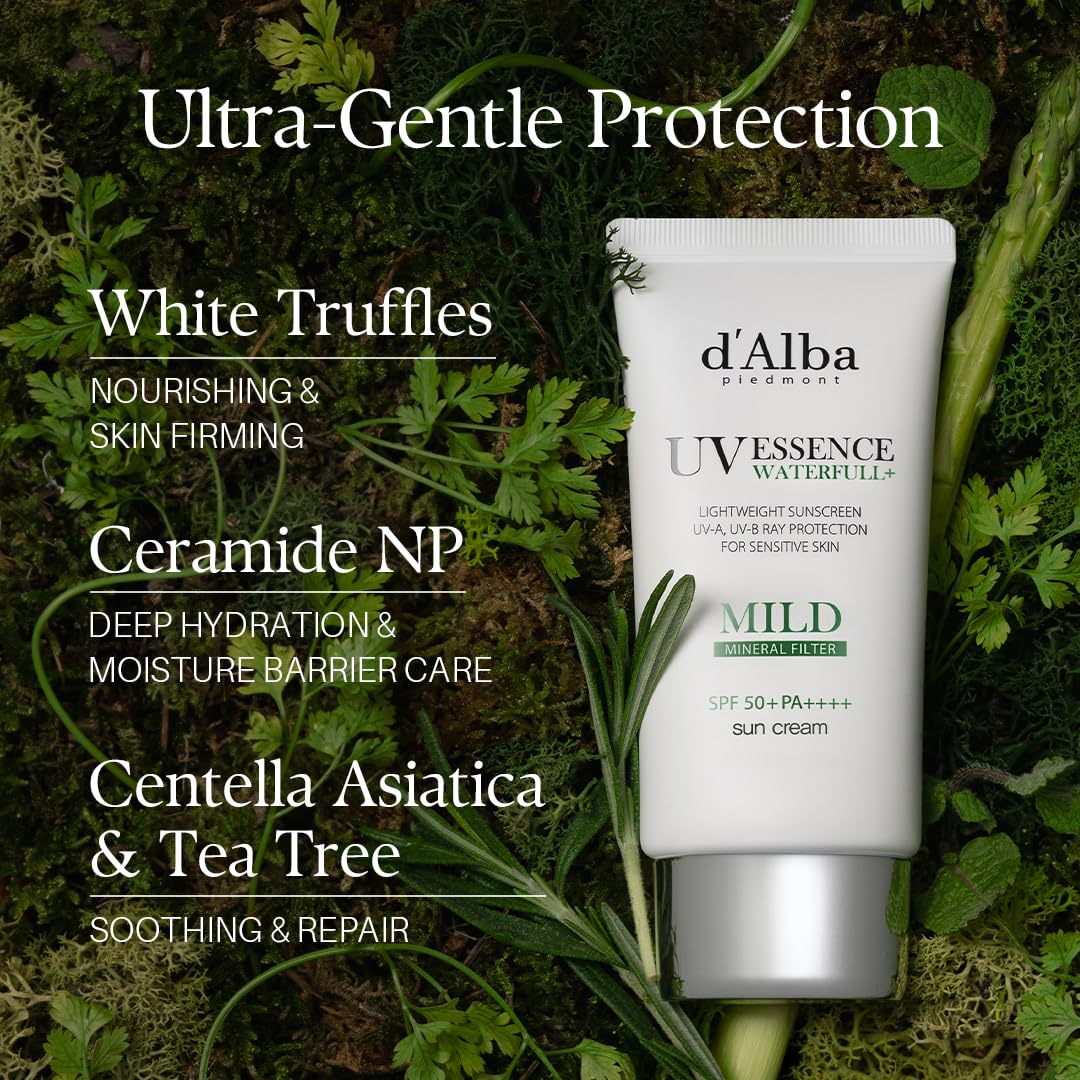 d'alba Piedmont Italian White Truffle Waterfull Mild Sunscreen, Vegan, Mineral Sunscreen, SPF 50+ PA++++, Non-Nano Sunscreen Suitable for all Sensitive Skin, Gentle & Light Finish, Korean Skincare - Image 4