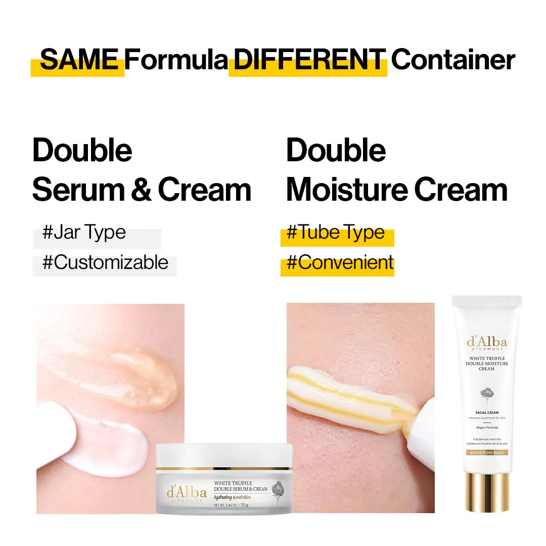 d'alba Piedmont White Truffle Double Moisture Cream, 2-in-1 Face Moisturizer, Vegan Skincare, Vegan Collegen, Skin Firming, Tightening, Dual Formula in ONE tube, Korean Skincare (2.02 oz) - Image 2