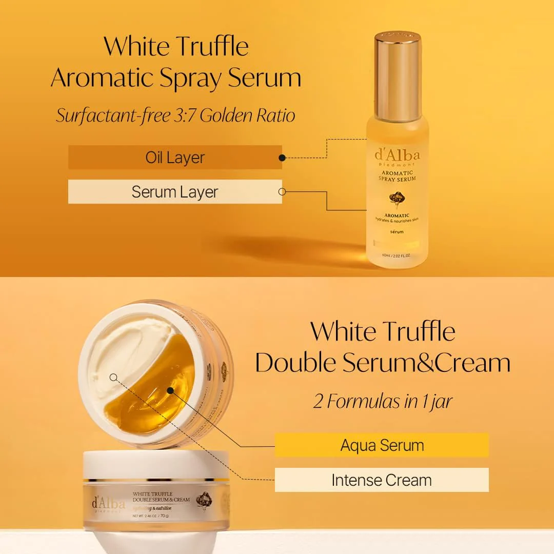 d'alba Piedmont White Truffle Essencial Gift Sets, First Aromatic Spray Serum & Double Serum & Cream, Korean Skin Care Deep Face Moisturizer, Gift for Women - Image 3