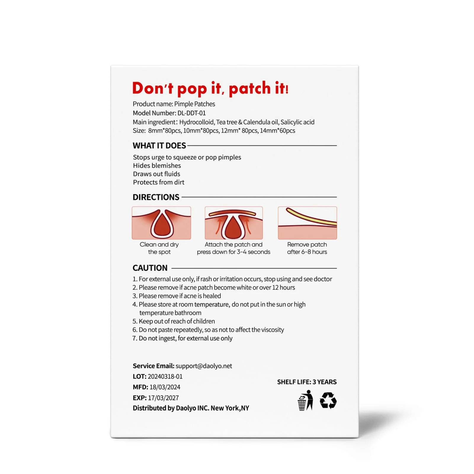 Daolyo Pimple Patches for Face, 4 Size 300 Counts Acne Patches, Hydrocolloid Patches for Covering Zits and Blemishes, Spot Stickers with Salicylic Acid, Tea Tree Oil & Calendula Oil - Image 2