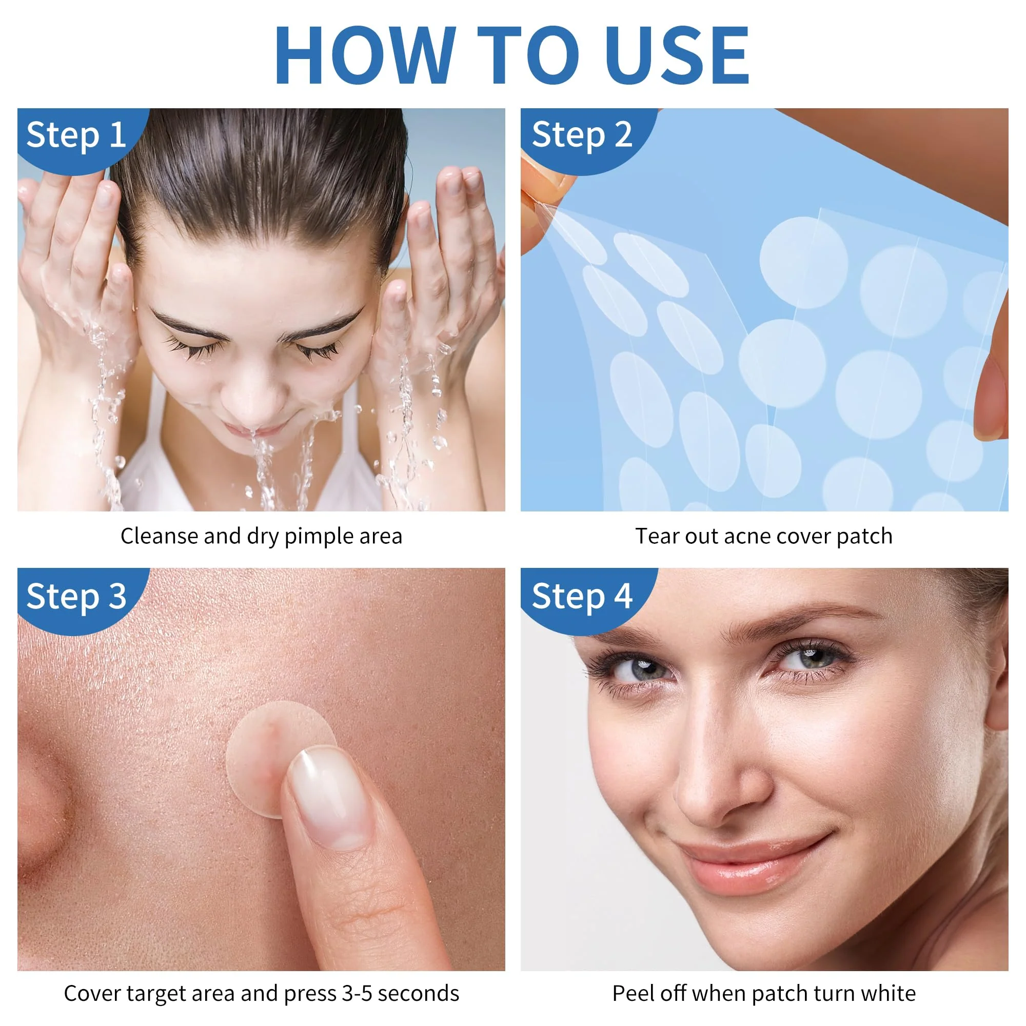 Daolyo Pimple Patches for Face, 4 Size 300 Counts Acne Patches, Hydrocolloid Patches for Covering Zits and Blemishes, Spot Stickers with Salicylic Acid, Tea Tree Oil & Calendula Oil - Image 3