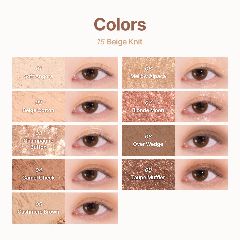 dasique Shadow Palette #15 Beige Knit l Vegan, Cruelty-Free l 9 Blendable Shades in Smooth Matte and Shimmer Finishes with Gorgeous Pearls - Image 2