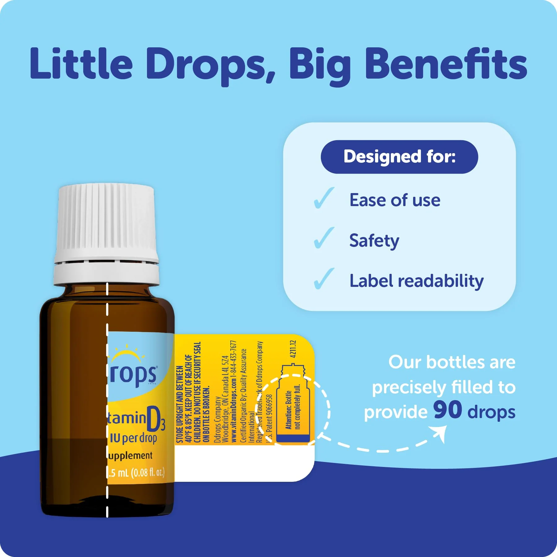 Ddrops Baby 400 IU, Vitamin D, 90 Drops 2.5mL (0.08 Fl. Oz (Pack of 1)) - Image 9