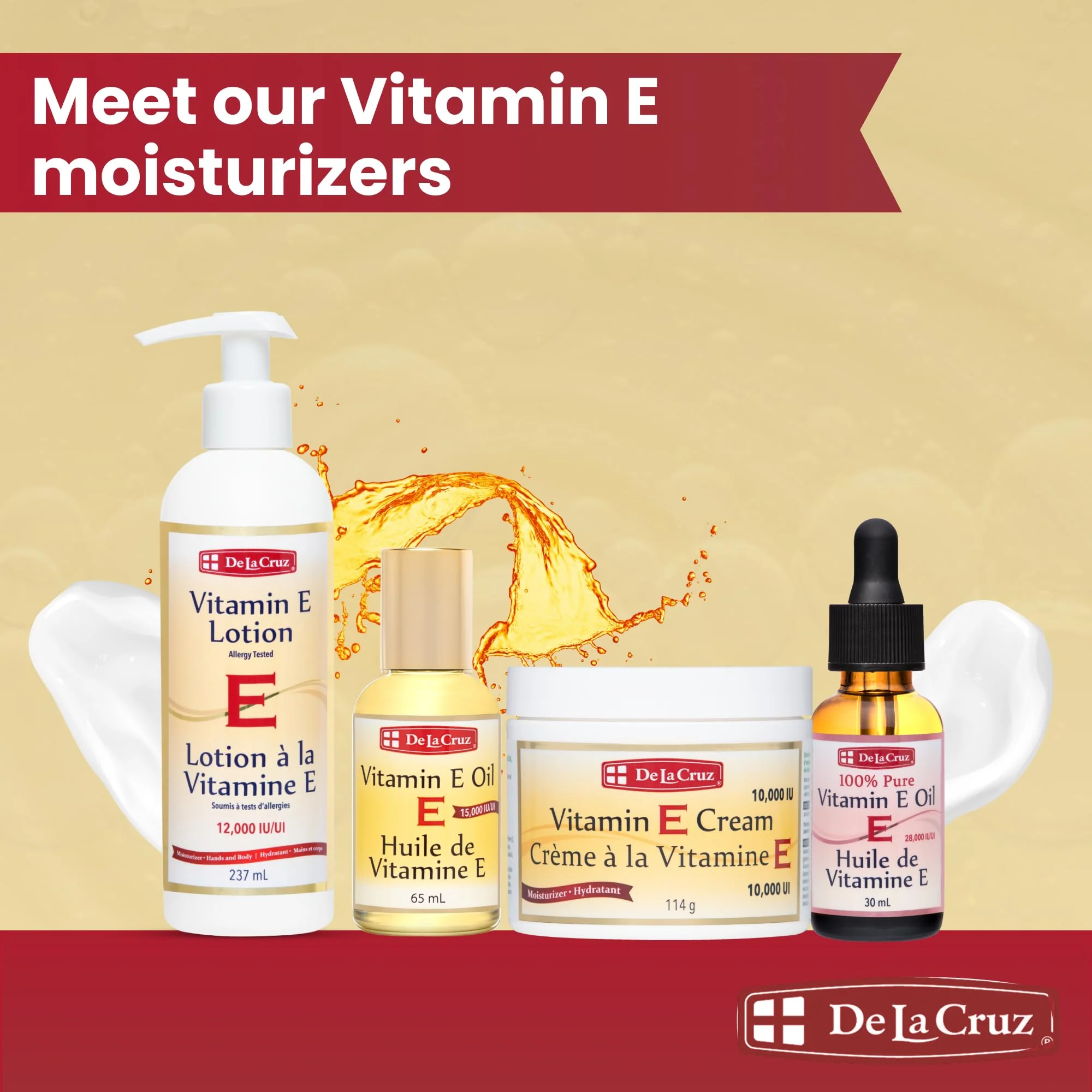 De La Cruz Vitamin E Lotion for Dry Skin 12,000 IU with Avocado Oil, Almond Oil & Aloe Vera.vitamin e moisturizer, Moisturizing body lotion and face lotion for All Skin Types 8 FL OZ Made in USA - Image 3