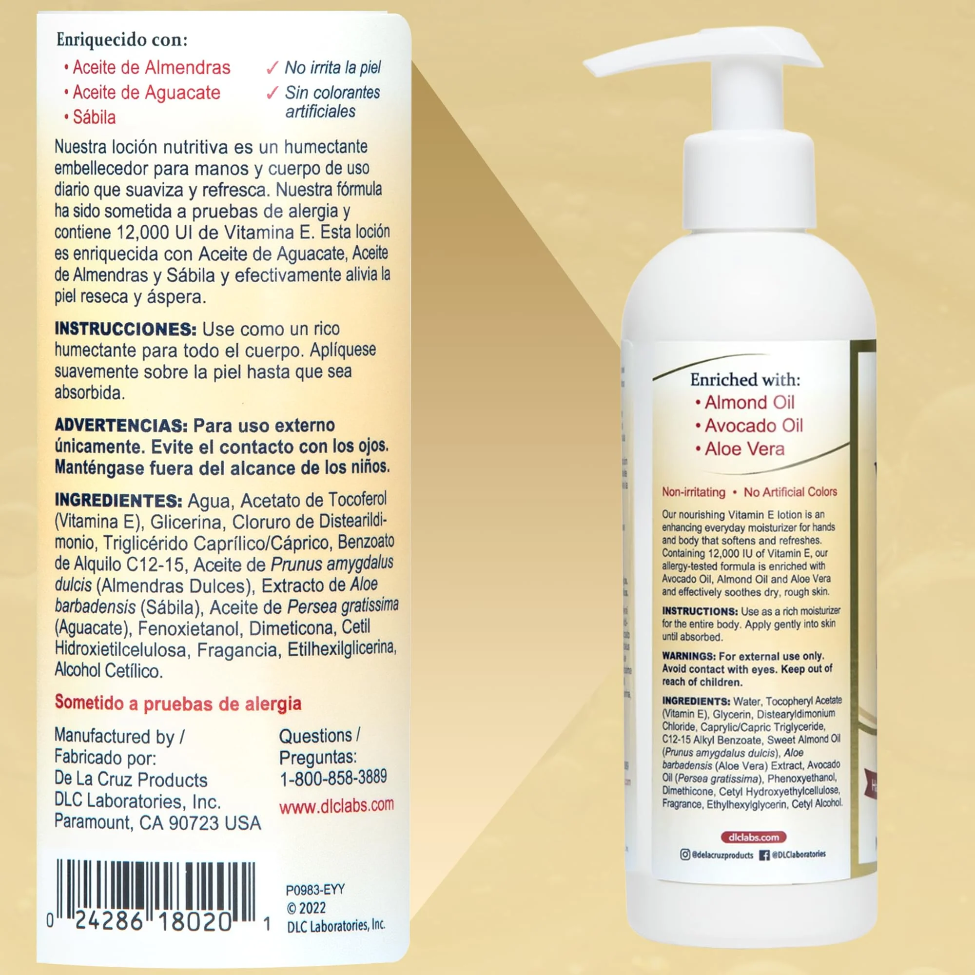 De La Cruz Vitamin E Lotion for Dry Skin 12,000 IU with Avocado Oil, Almond Oil & Aloe Vera.vitamin e moisturizer, Moisturizing body lotion and face lotion for All Skin Types 8 FL OZ Made in USA - Image 4