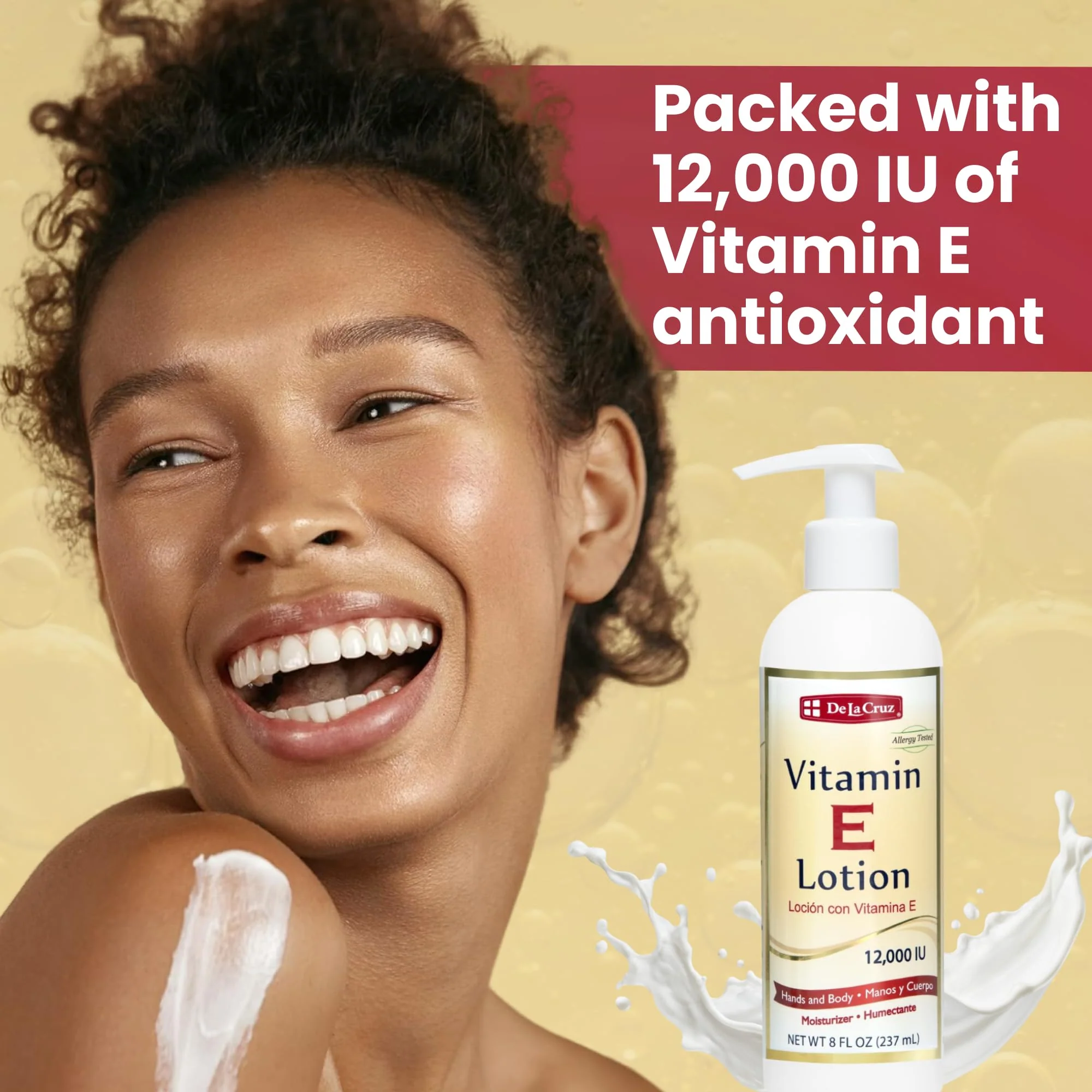 De La Cruz Vitamin E Lotion for Dry Skin 12,000 IU with Avocado Oil, Almond Oil & Aloe Vera.vitamin e moisturizer, Moisturizing body lotion and face lotion for All Skin Types 8 FL OZ Made in USA - Image 7