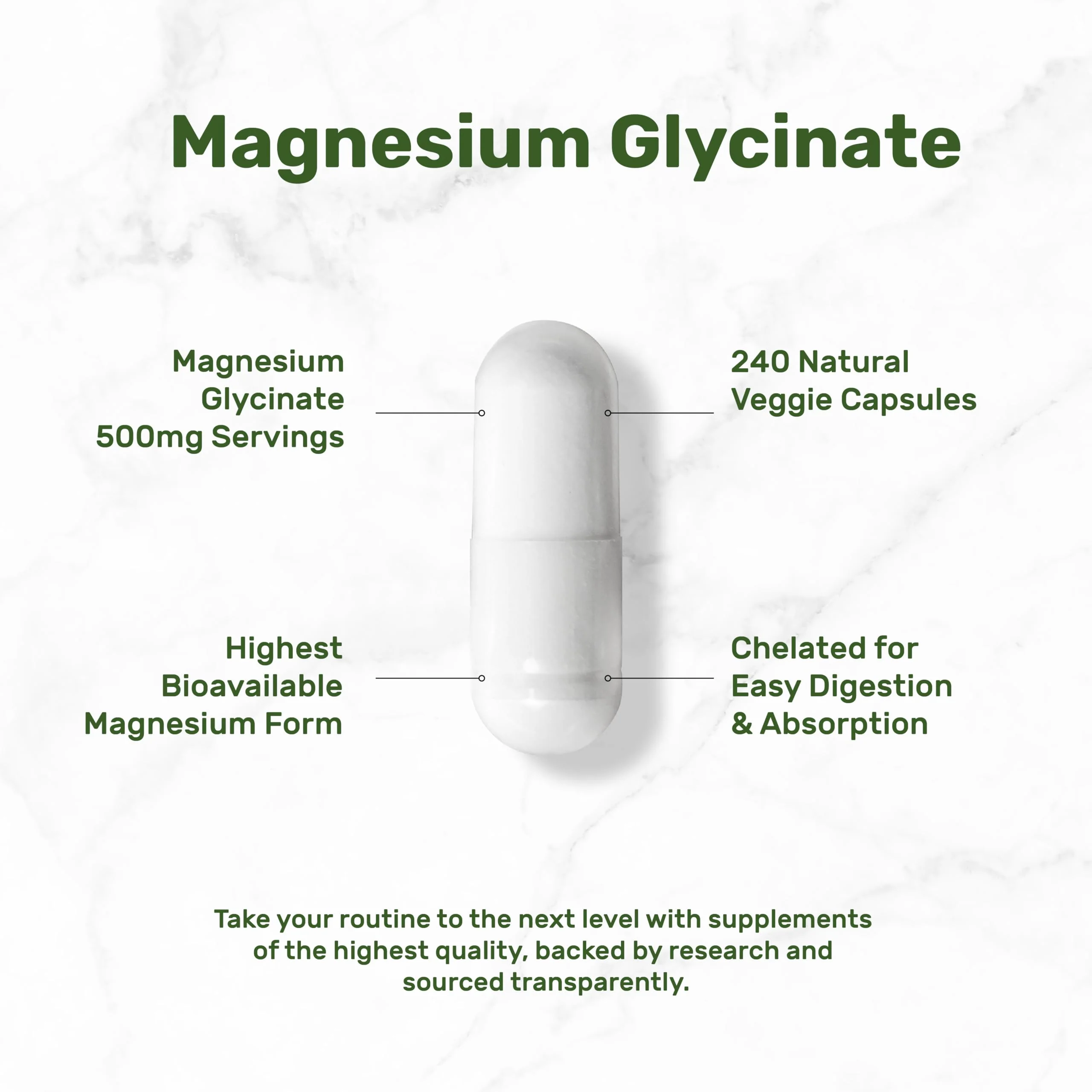 Deal Supplement Magnesium Glycinate 500mg, 240 Veggie Capsules | 100% Chelated for Easy Absorption | Essential Mineral Supplement | Non-GMO, Gluten-Free - Image 6
