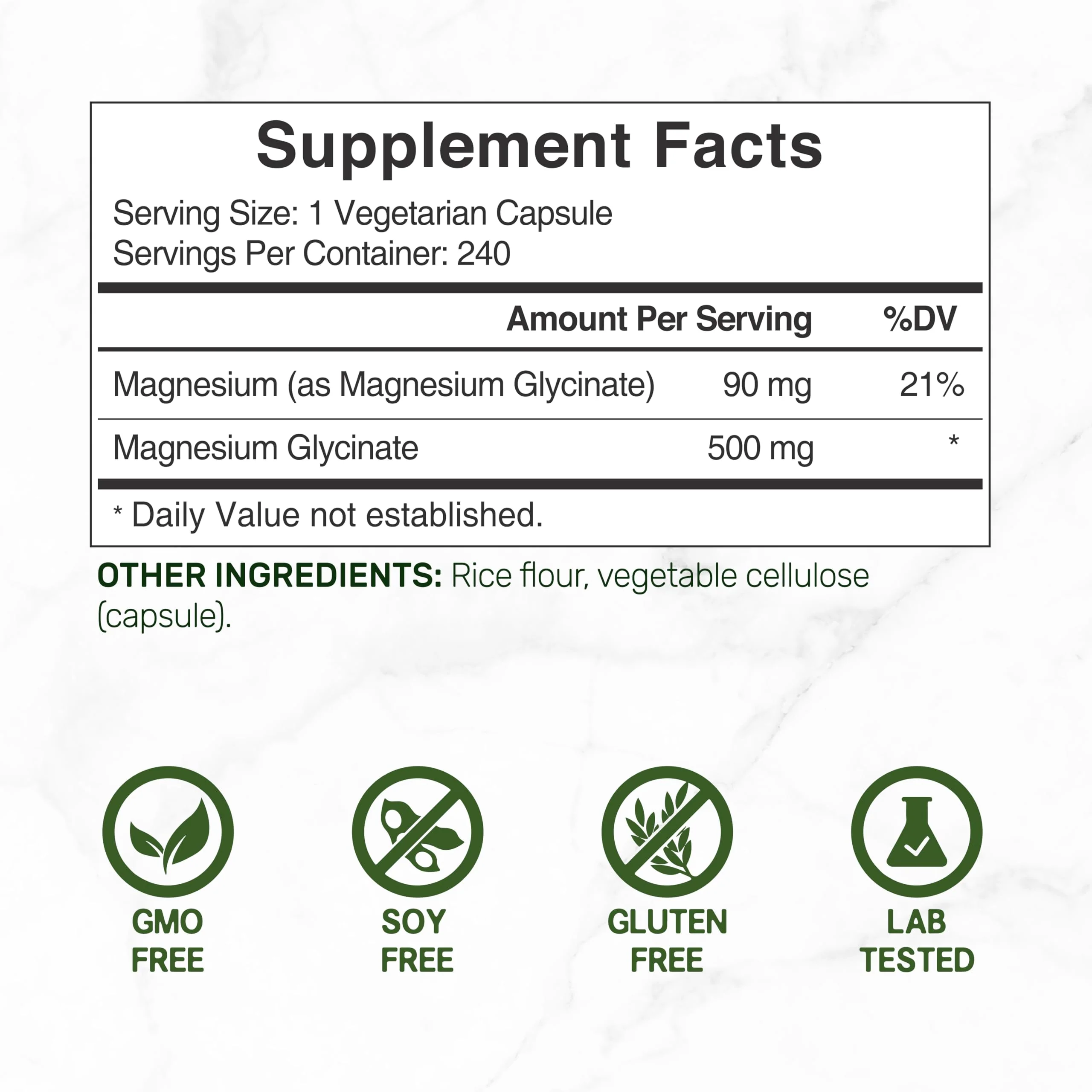 Deal Supplement Magnesium Glycinate 500mg, 240 Veggie Capsules | 100% Chelated for Easy Absorption | Essential Mineral Supplement | Non-GMO, Gluten-Free - Image 7