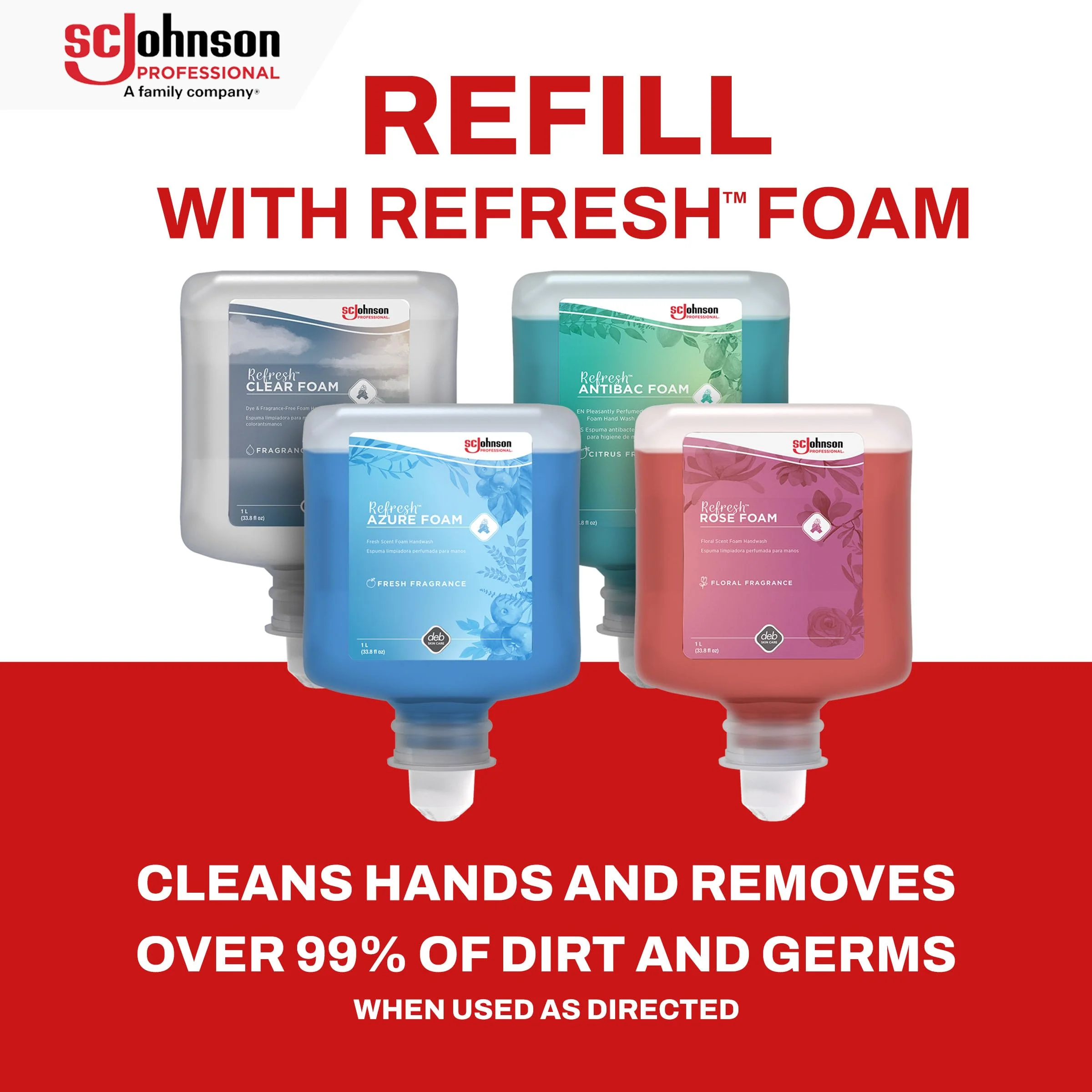 DEB-AZU1L - Deb Refresh Azure FOAM Wash 1000ml Refill, 6/CS - Image 2