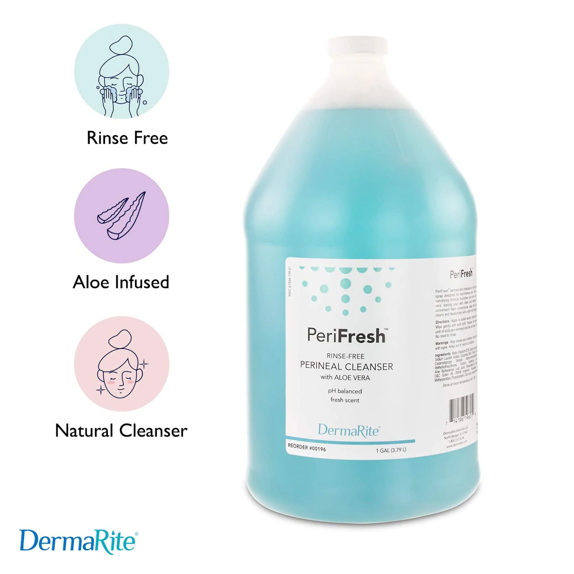 DermaRite PeriFresh Rinse-Free Perineal Cleanser - Aloe Vera Enriched, pH-Balanced, Odor Neutralizing - 1 Gal, 1 Count - Image 4