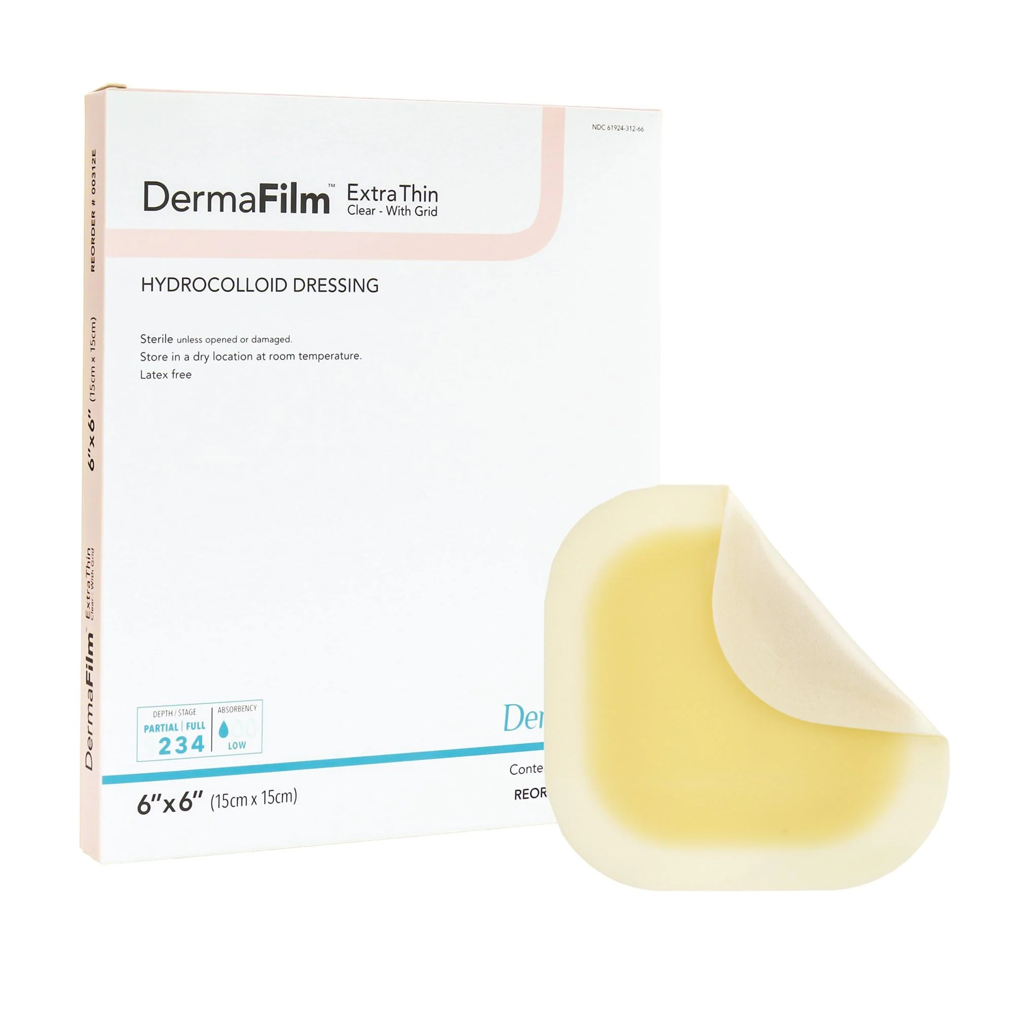 DermaRite's DermaFilm Thin, Hydrocolloid Wound Dressing - with Border and Conformable Film Backing, Promotes Healing - 6 in. x 6 in., 1 Count, 5 Packs, 5 Total