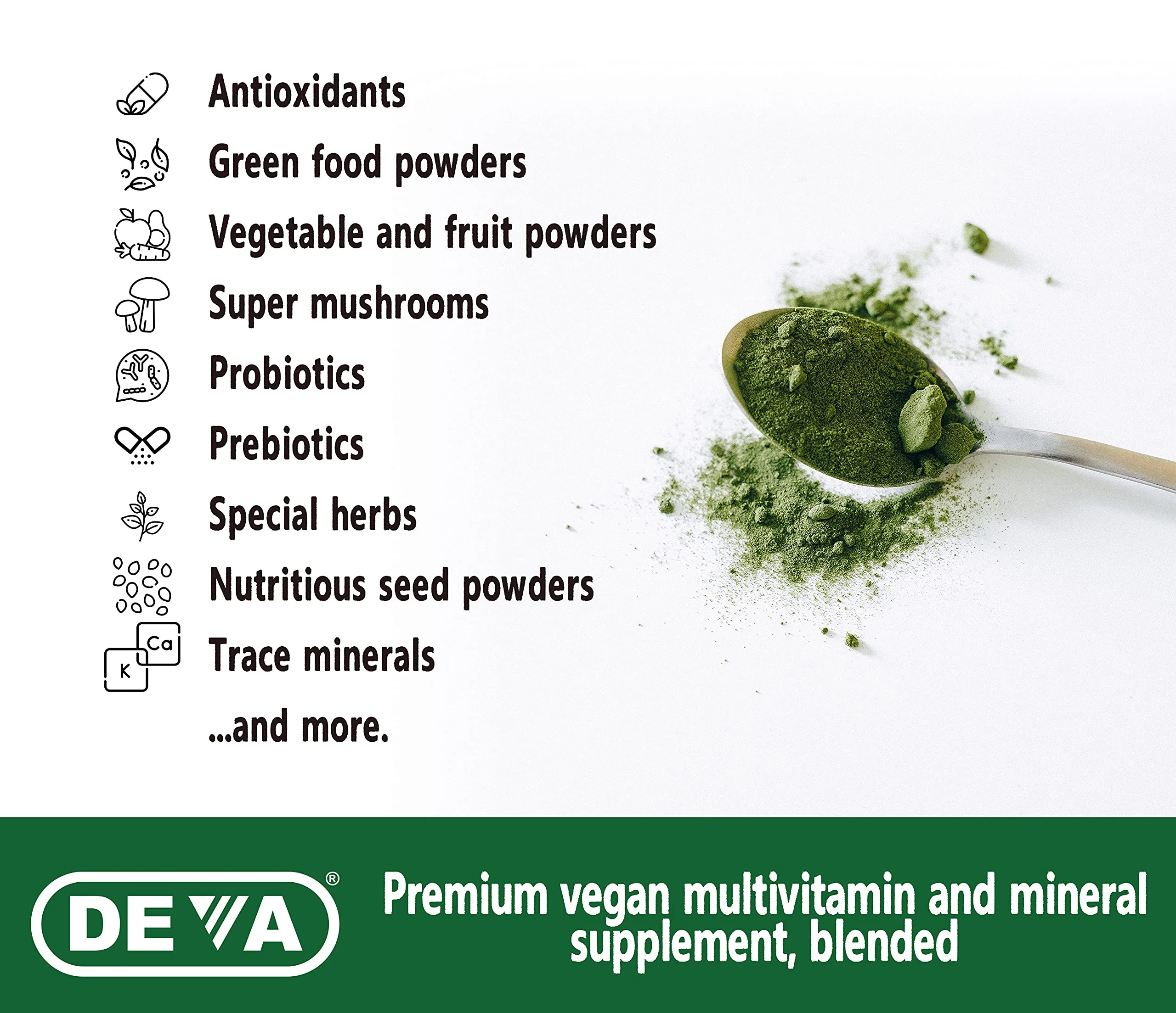 DEVA Tuba Prime Vegan Multivitamin Iron-Free - High-Potency Vitamin & Mineral Dietary Supplement - Antioxidants, Fruit & Vegetable Blend, Super Mushrooms, Probiotics, Prebiotics, Seeds, Herbs 90 Tabs - Image 6
