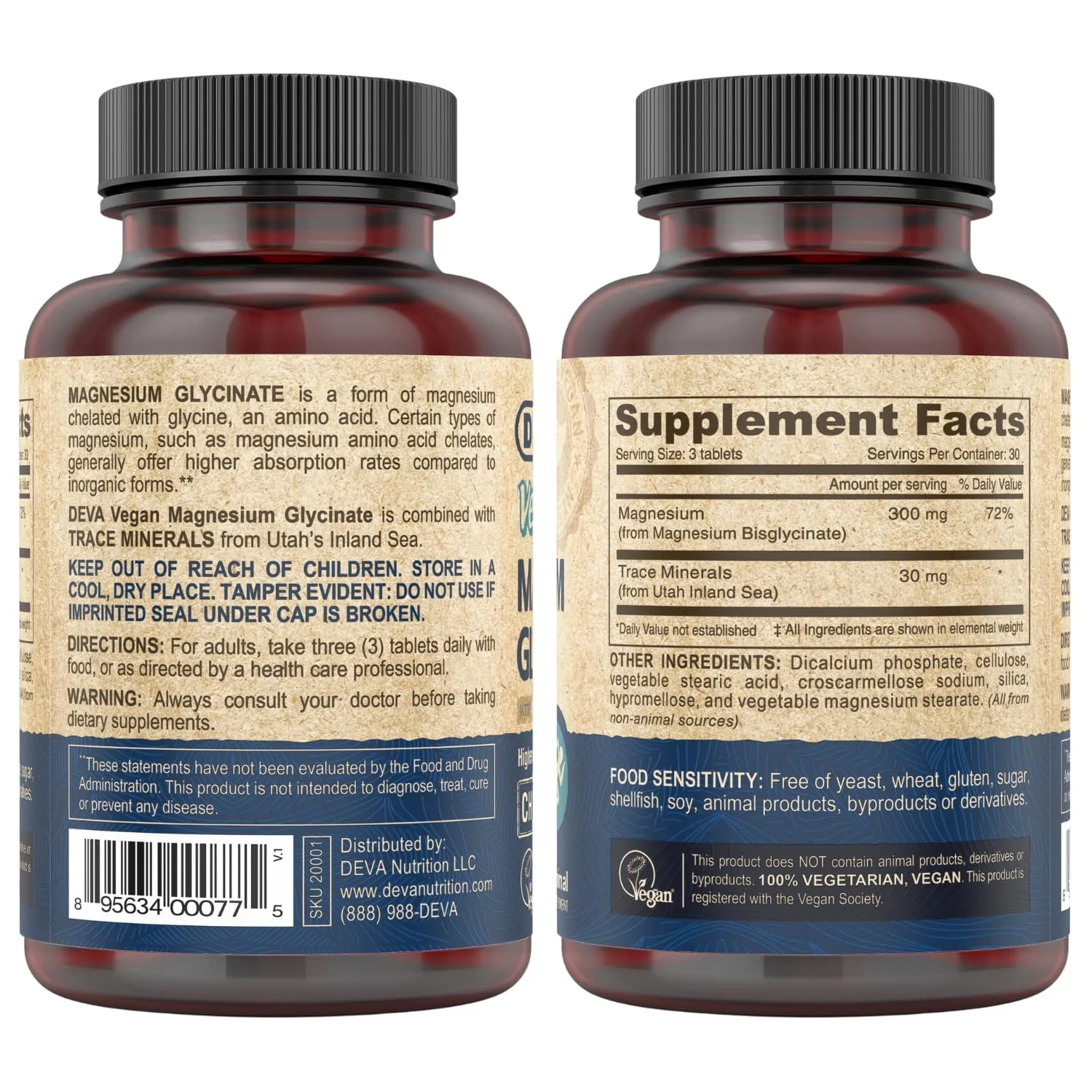 DEVA Vegan Magnesium Glycinate 300mg per serving with Trace Minerals, Higher Absorption, Chelated Magnesium, 90 Tablets - Image 4