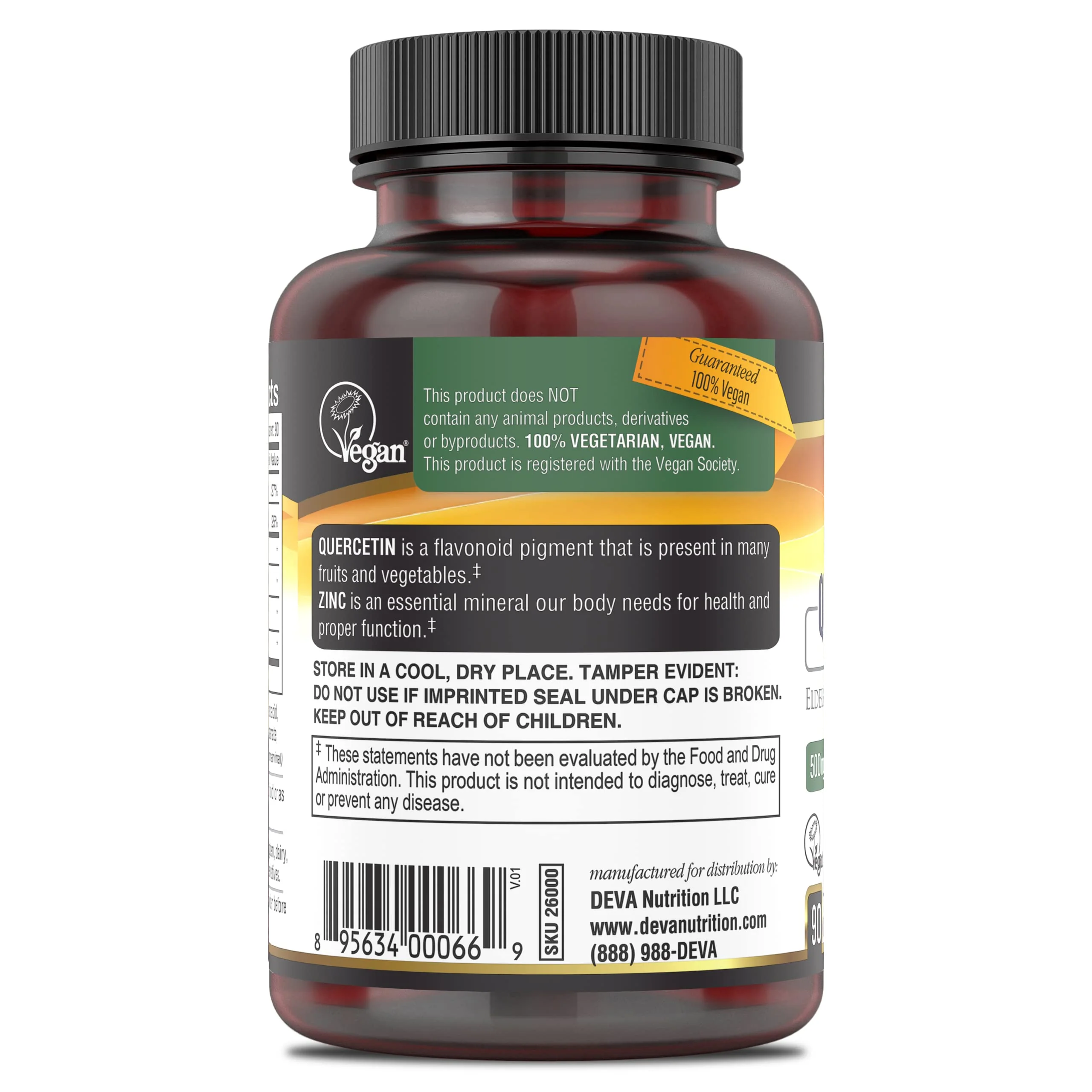 DEVA Vegan Quercetin 500mg Plus 25mg Zinc with Elderberry, Echinacea and Oregano Extracts -No Animal Ingredients - 90 Tablets, 1-Pack - Image 3