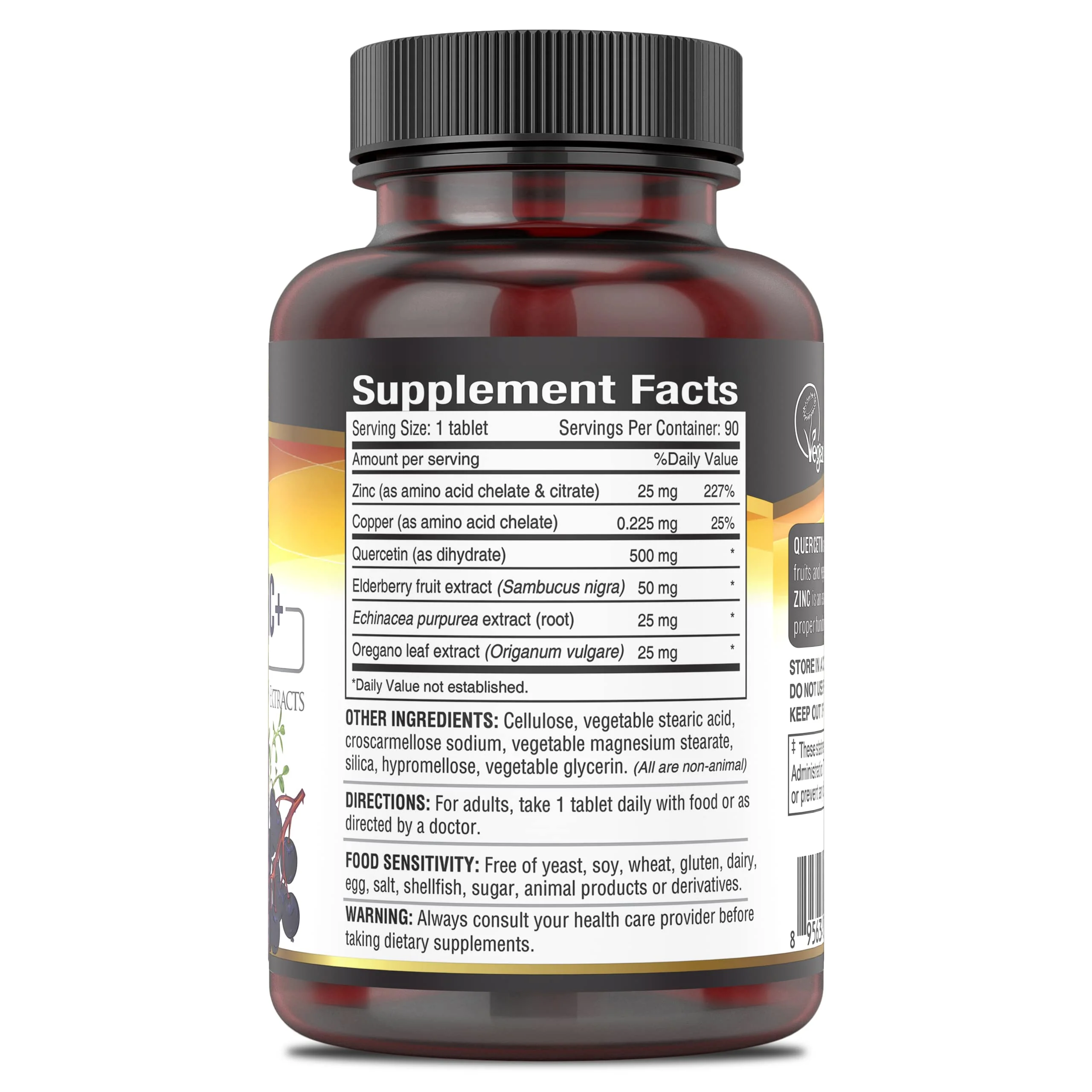 DEVA Vegan Quercetin 500mg Plus 25mg Zinc with Elderberry, Echinacea and Oregano Extracts -No Animal Ingredients - 90 Tablets, 1-Pack - Image 4