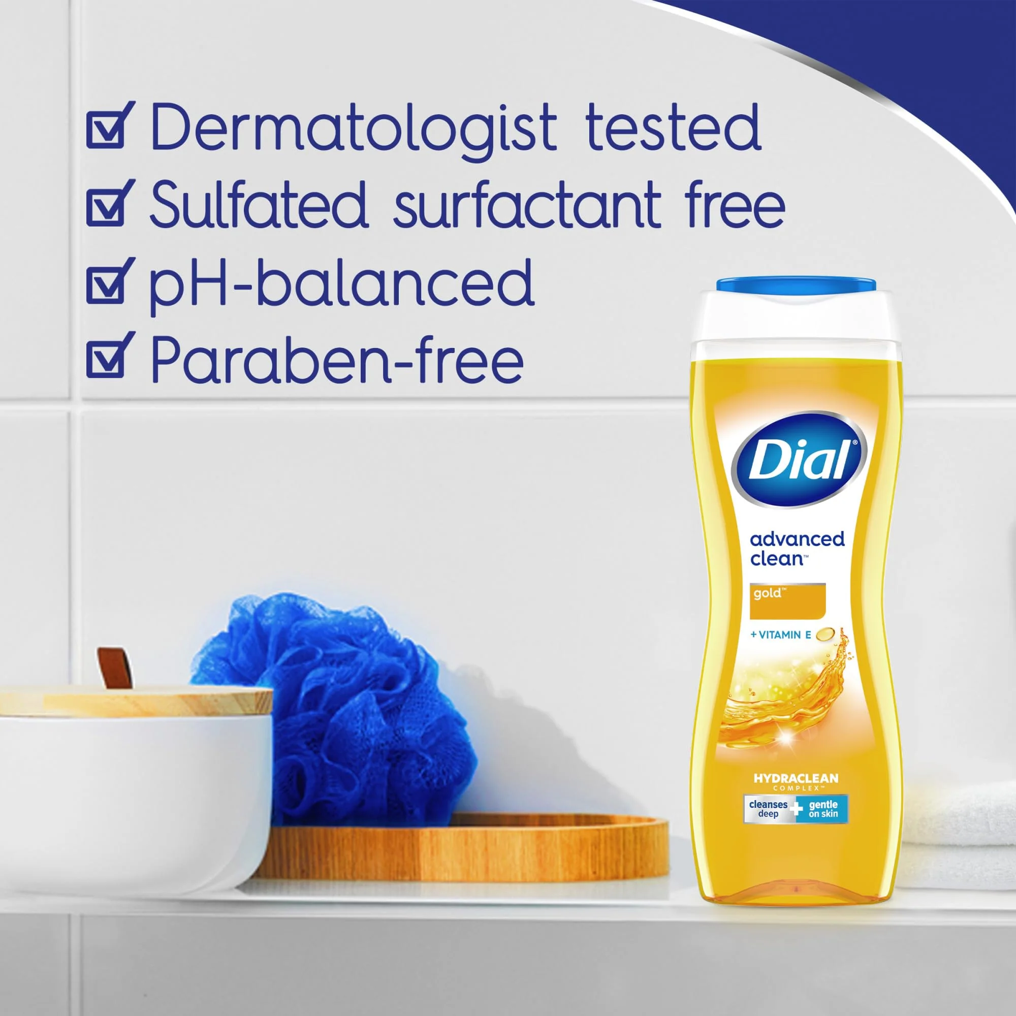 Dial Body Wash, Advanced Clean Gold, 16 Fl Oz, Pack of 4, Hydraclean Complex & Vitamin E, Gentle, Leaves Skin Feeling Nourished, Dermatologist-Tested, No Parabens & Sulfates - Image 8