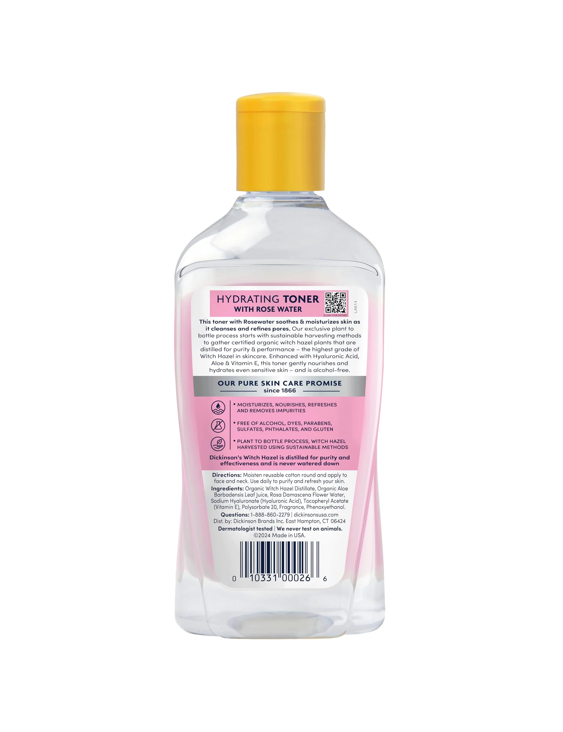 Dickinson's Enhanced Witch Hazel Hydrating Toner with Rosewater, Alcohol Free, 98% Natural Formula, 16 Fl Oz (Pack of 1) - Image 3