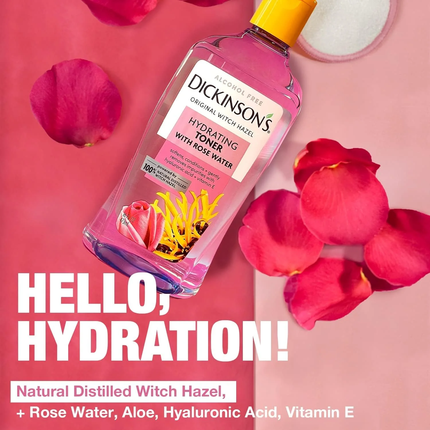 Dickinson's Enhanced Witch Hazel Hydrating Toner with Rosewater, Alcohol Free, 98% Natural Formula, 16 Fl Oz (Pack of 1) - Image 8