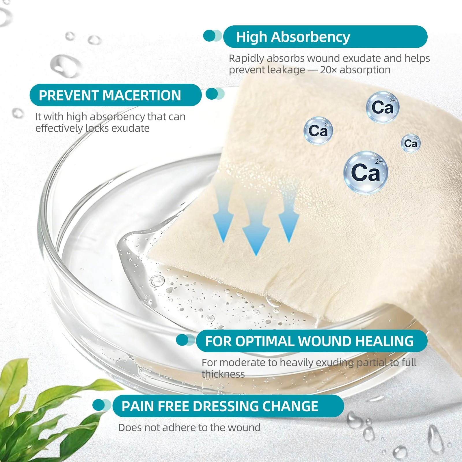 Dimora Calcium Alginate Wound Dressing, 4'' x 4'' Patches,10 Individual Sterile Pads, Soft and Highly Absorbent Dressing Gauze, Non-Stick Padding - Image 6