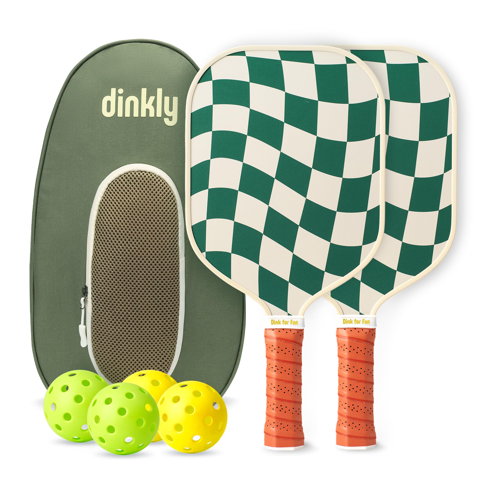 Dinkly Pickleball Paddles Set of 2 - USAPA Approved Graphite/Fiberglass Pickleball Racket, 2 Pickleball Rackets, 4 Balls and 1 Portable Carry Bag, Pickle Ball Set for Men Women, Wave Check