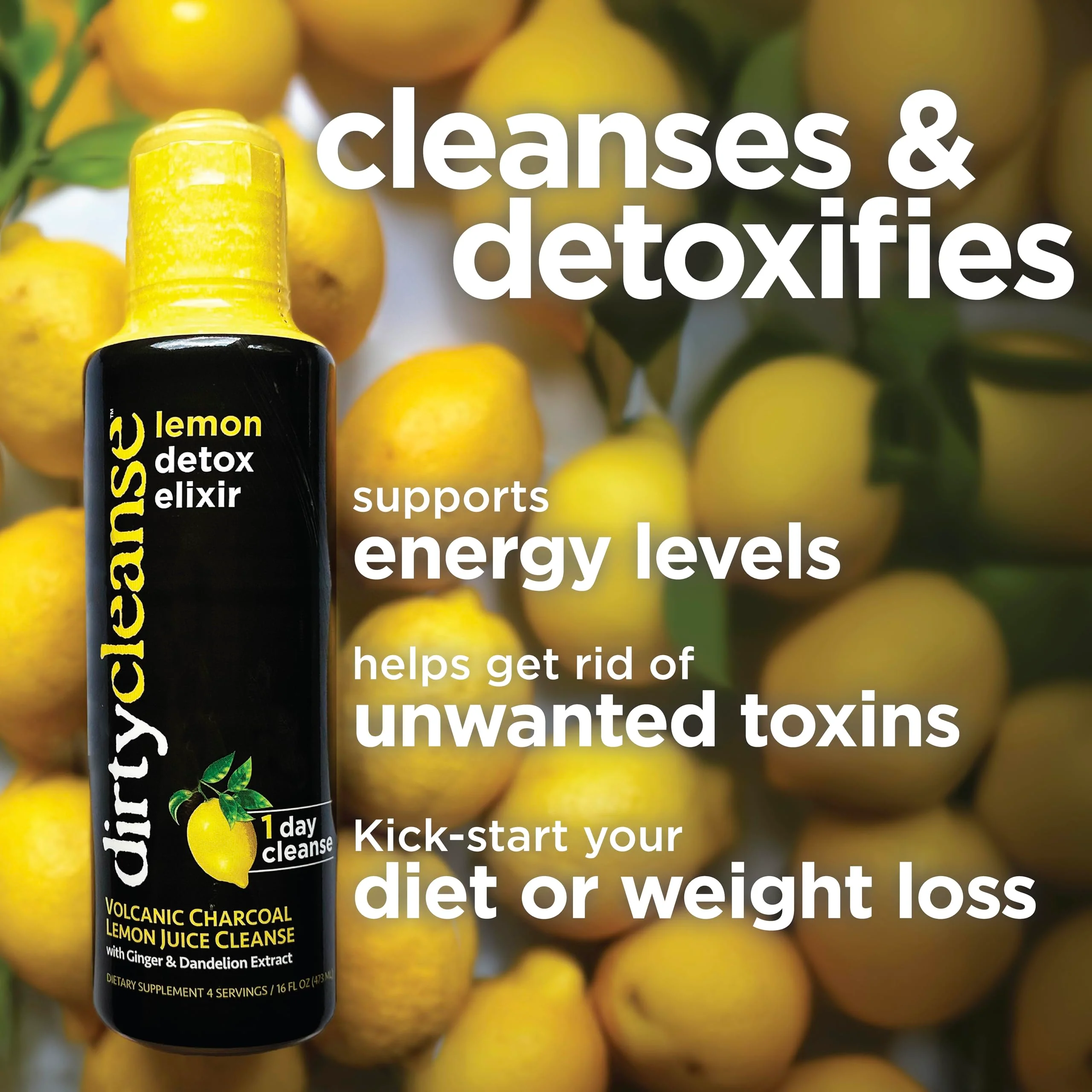 Dirty Cleanse Lemon Detox with Volcanic Charcoal with Ginger and Dandelion Extract, 4 servings - Image 4