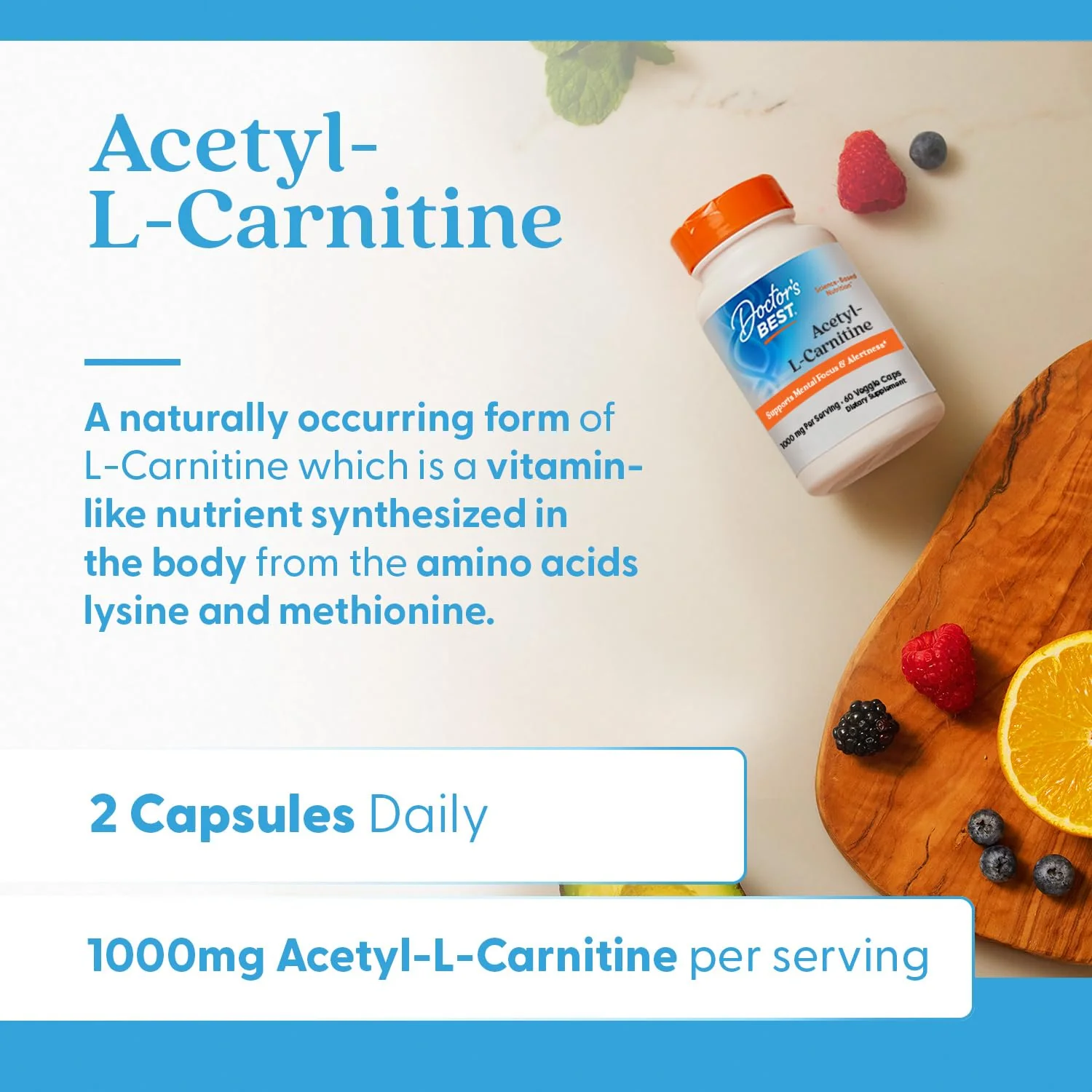 Doctors Best Acetyl-L-Carnitine, Supports Mental Focus & Alertness, Non-GMO, Gluten Free, Soy Free, Vegan 60 Veggie Caps - Image 3
