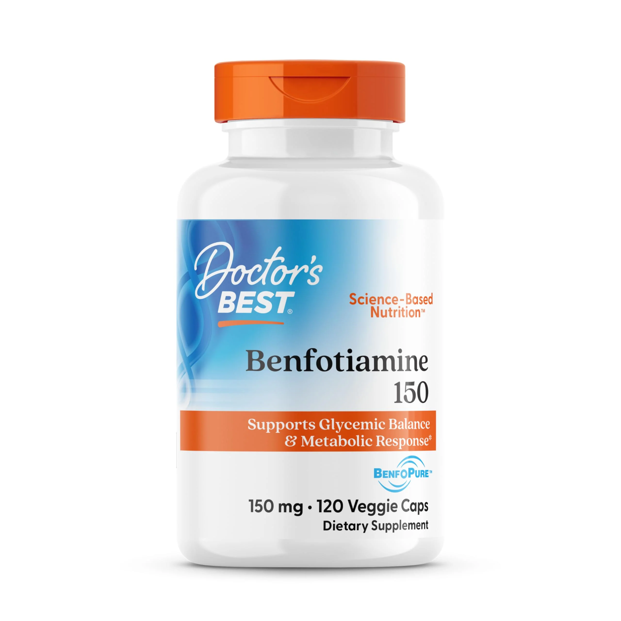 Doctor's BEST Benfotiamine 150mg Supplement - Bioavailable Vitamin B1 for Men & Women, Benfotiamine B1 Capsules, Supports Nerve & Metabolic Health, Antioxidant Support, Non GMO - 120 Veggie Caps