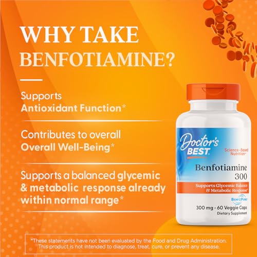 Doctor's Best Benfotiamine 300 with BenfoPure, Helps Maintain Healthy Glucose Metabolism, Non-GMO, Vegan, Gluten Free, Soy Free, 300 mg, 60 Veggie Caps - Image 7