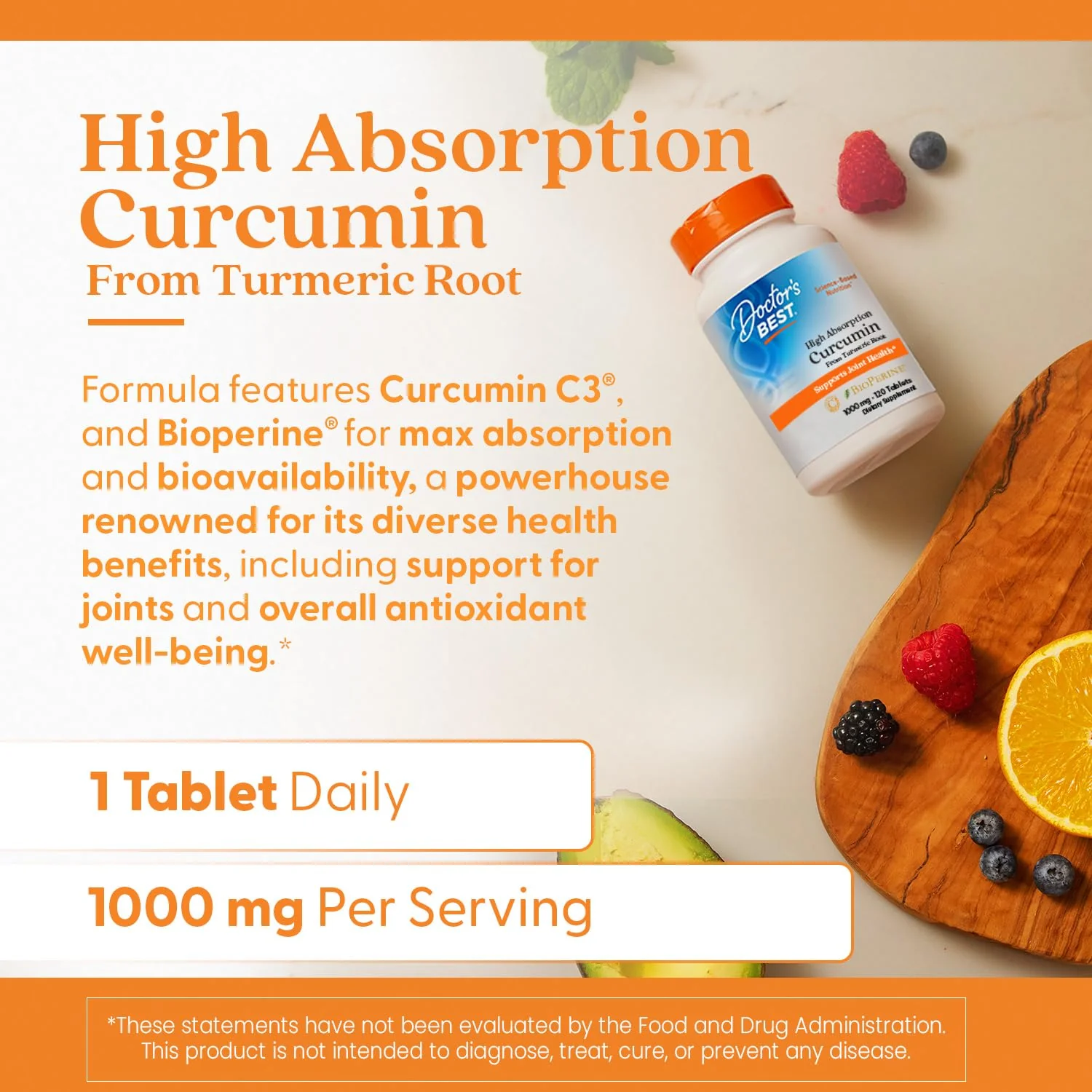 Doctor's Best Curcumin From Turmeric Root with C3 Complex & BioPerine, Benefit the Joints by Helping to Neutralize Free Radicals, Non-GMO, Gluten Free, Soy Free, Joint Support, 1000 mg, 120 Tablets - Image 5