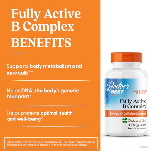 Doctor's Best Fully Active Vitamin B Complex Supplement for Men & Women - Super Complex with Methylated B12 & Folate, B6, Biotin, Pantothenic Acid, & More, Energy Support Caps - 30 Veggie Capsules - Image 7