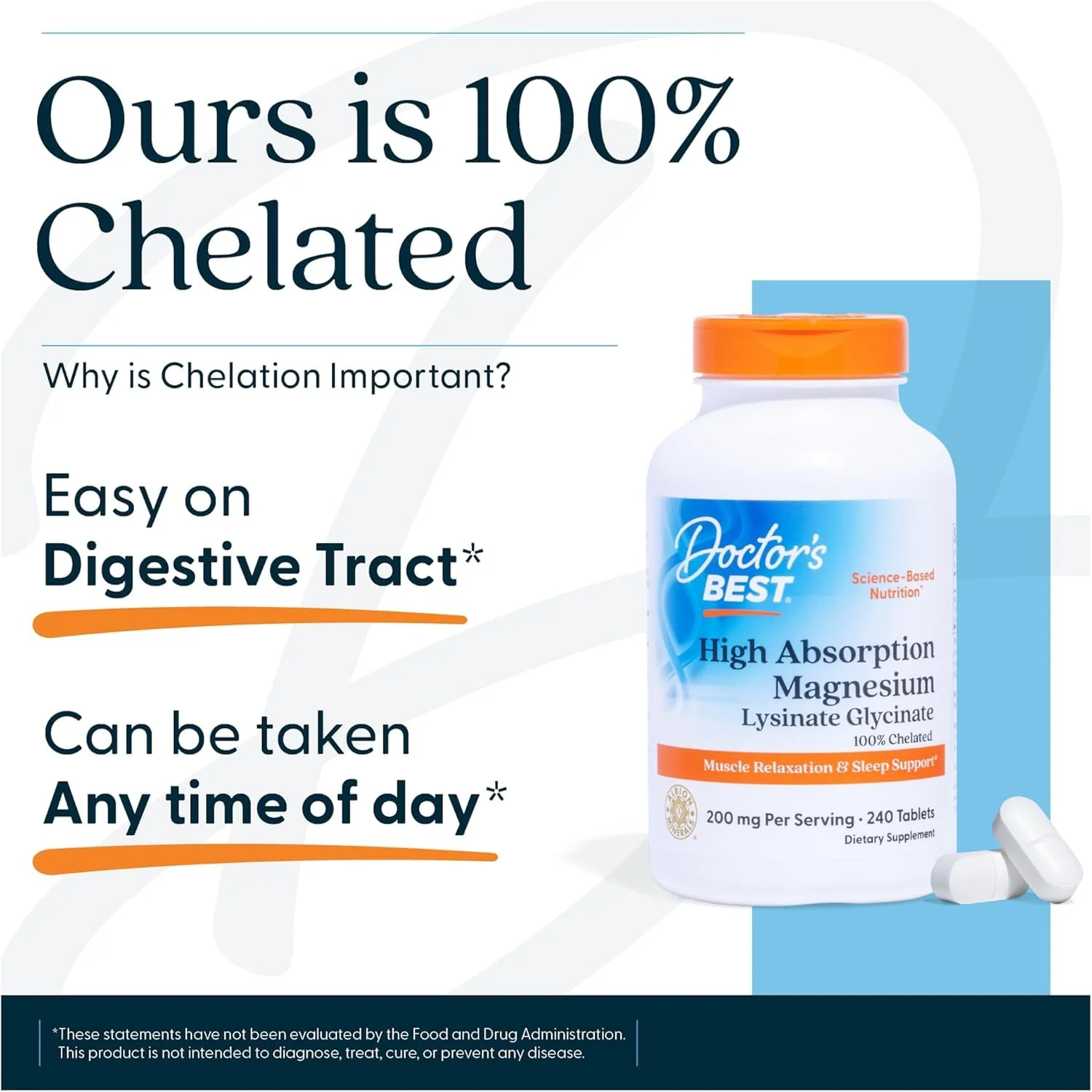 Doctor's Best High Absorption Magnesium Glycinate Lysinate Supplement for Sleep Support - Chelated Magnesium Tablets for Women & Men, 200mg per Serving, Supports Calm & Relaxation, Vegan - 120 Count - Image 5