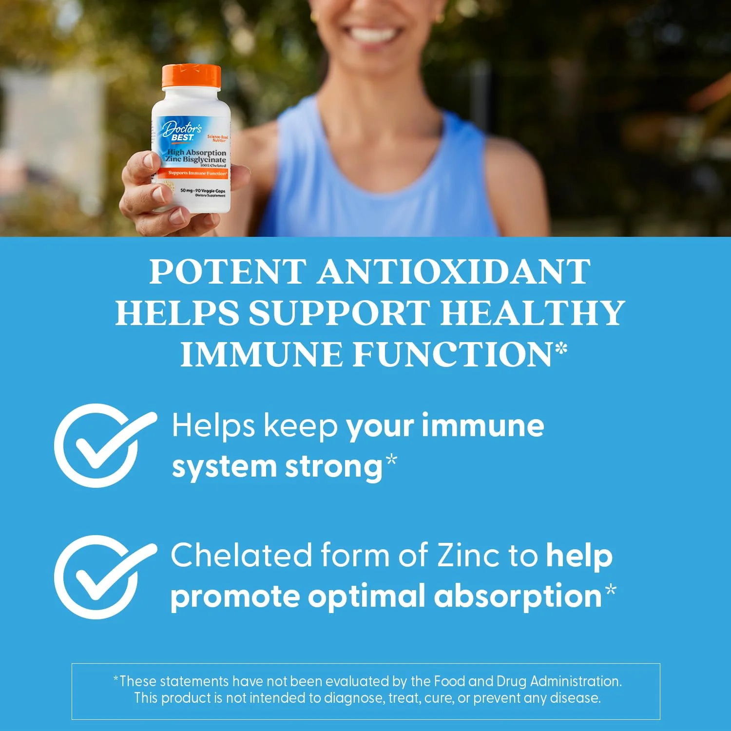 Doctor's Best High Absorption Zinc Bisglycinate 50mg High Potency Supporting Enhancing Immune System Antioxidant VC, 90 Count - Image 3
