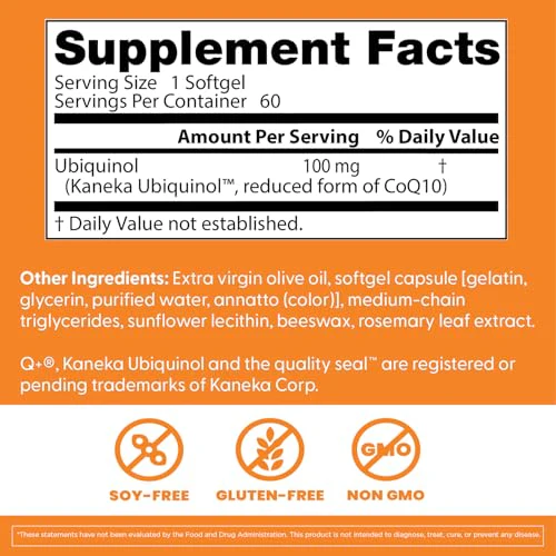 Doctor's Best Kaneka Ubiquinol 100 mg Supplement for Men & Women - Reduced Form CoQ10, Coenzyme Q10 100mg for Antioxidant & Heart Health Support, Non GMO, Gluten Free, Soy Free - 60 Softgels - Image 6