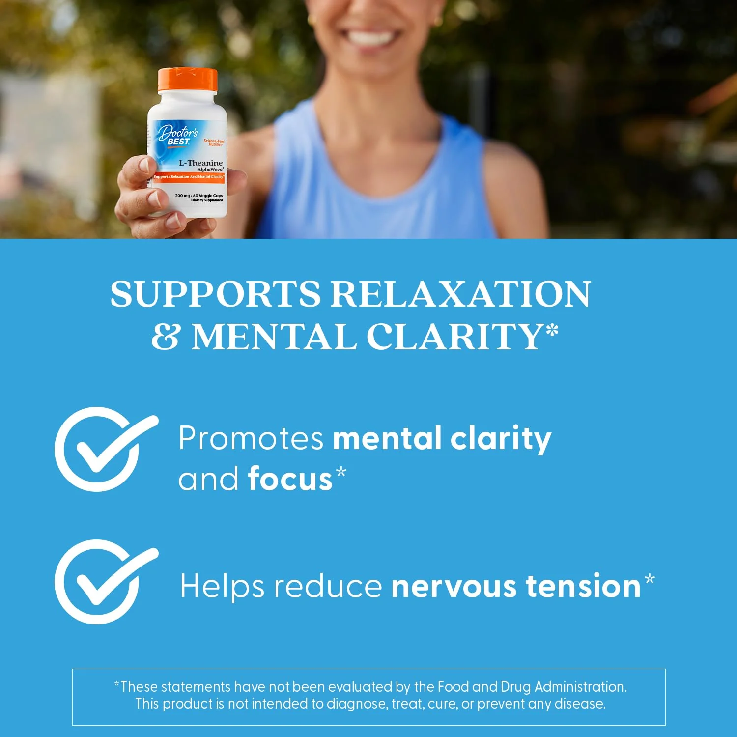 Doctor's Best L-Theanine Caps 200mg for Men & Women - L Theanine AlphaWave Supplement for Calm & Focus Support, Helps Reduce Stress, Vegan, Gluten Free, Soy Free, Non GMO - 60 Veg Capsules - Image 3