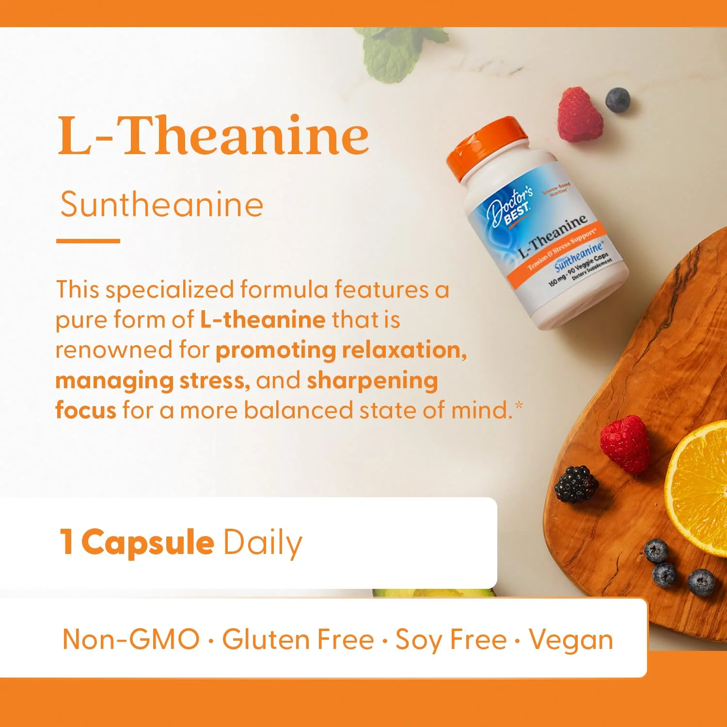 Doctor's Best L-Theanine Contains Suntheanine, Helps Reduce Stress & Sleep, Non-GMO, Gluten Free, Vegan, 150 mg (DRB-00197), 90 Count - Image 2