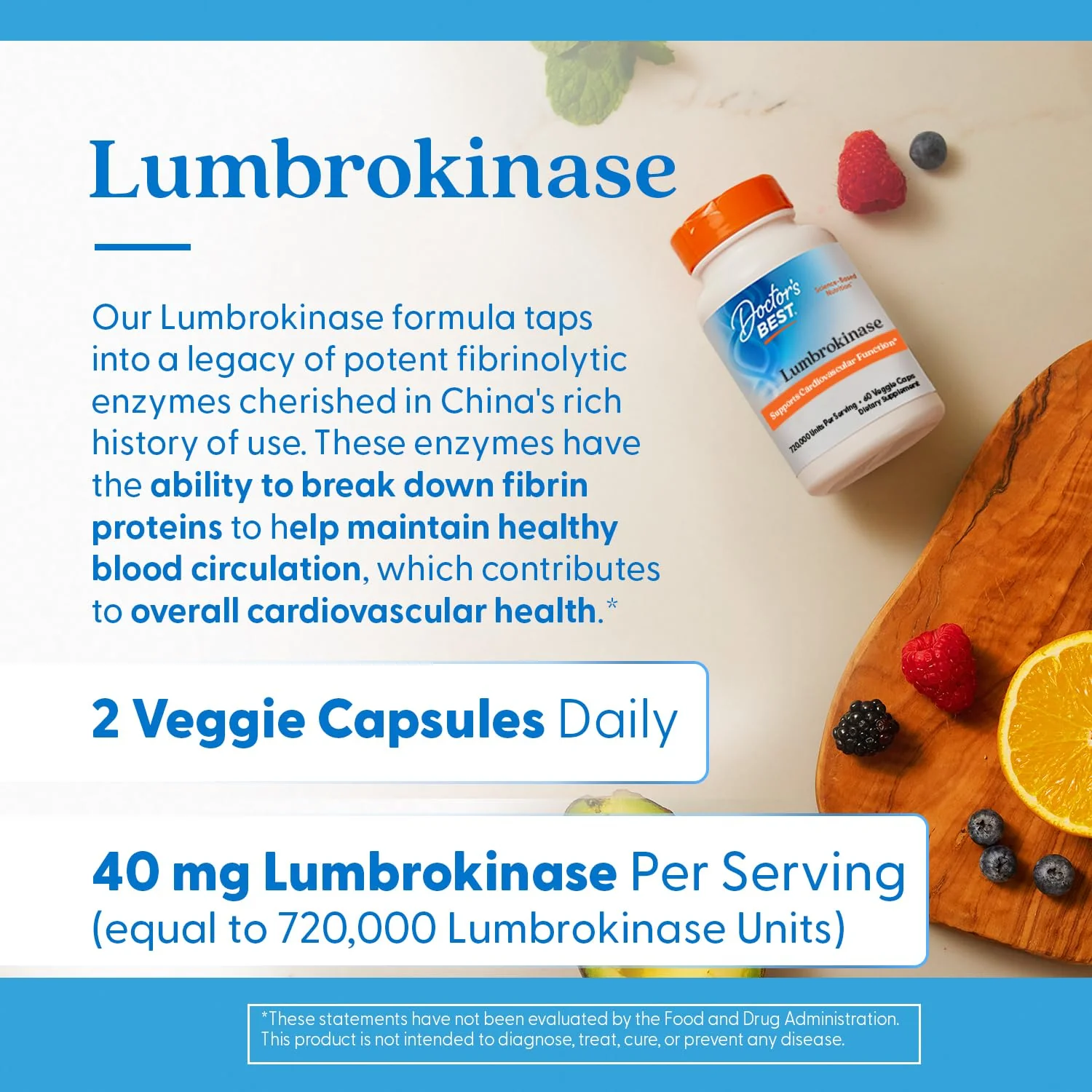 Doctor's Best Lumbrokinase Supplement for Men & Women - Lumbrokinase Capsules 40 mg Per Serving, Supports Heart Health & Circulation, Fibrin Dissolving Enzymes, 720,000 Units Per Serving - 60 Veg Caps - Image 3