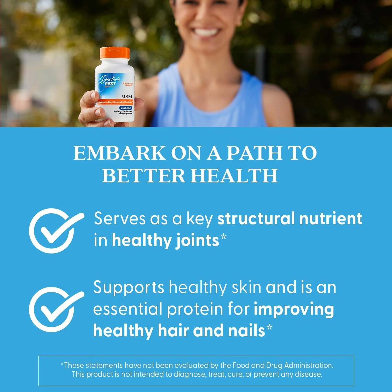 Doctor's Best MSM Supplement 1500mg for Men & Women - Supports Hair, Skin, Nails, Joint Health, & Mobility, Delivers Beneficial Sulfur with OptiMSM, Gluten Free, Non GMO, Vegan - 120 Tablets - Image 3