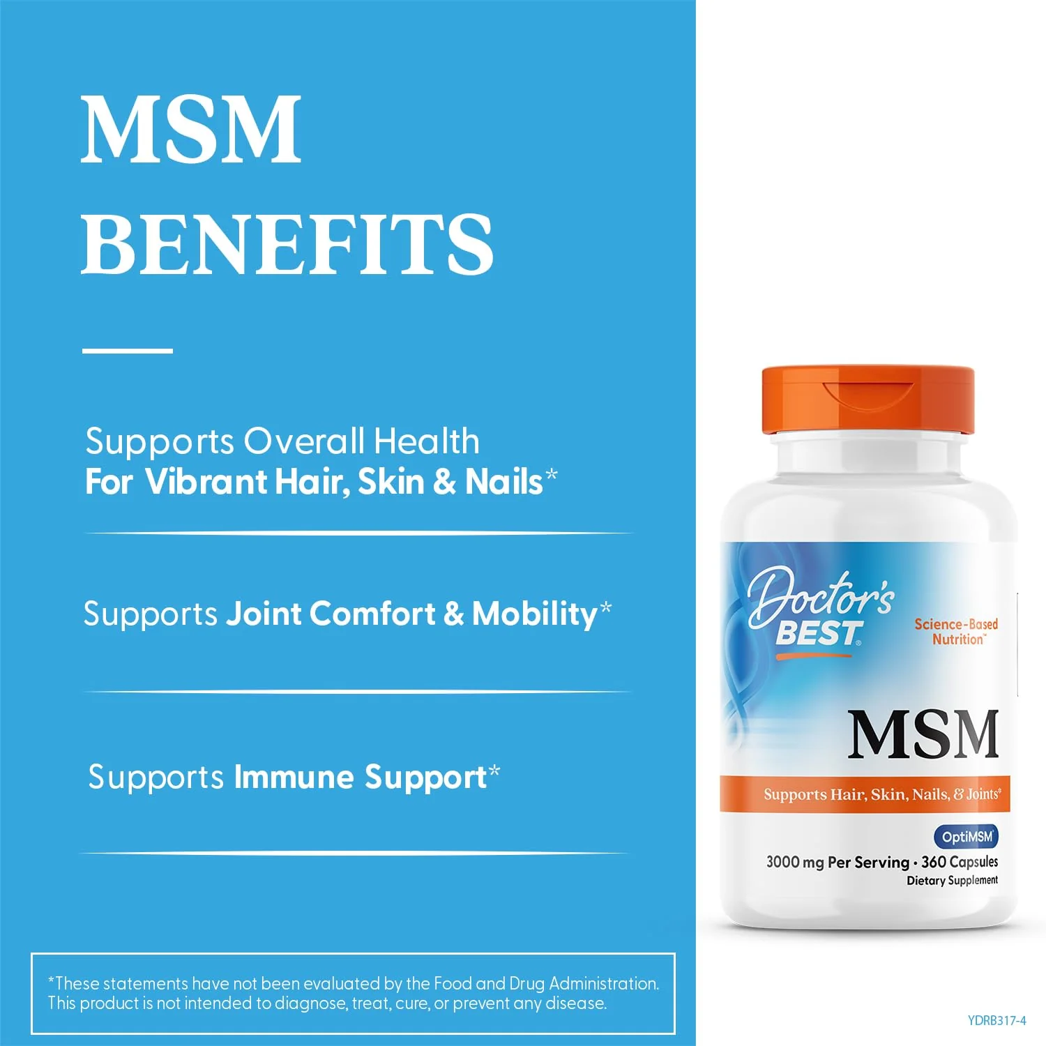 Doctor's Best MSM Supplement Capsules for Men & Women - Supports Hair, Skin, Nails, Joint Health & Mobility, 3000 mg Per Serving, Delivers Beneficial Sulfur w/ OptiMSM, Gluten Free, Non GMO - 360 Caps - Image 5