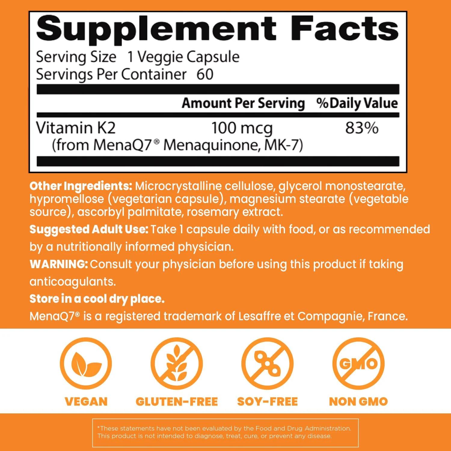 Doctor's Best Natural Vitamin K2 MK7 Supplement for Men & Women - Bone Health Support, 100 mcg Vitamin K-2 MK-7 Capsules with MenaQ7, Calcium Support, Non GMO, Vegan - 60 Veg Caps - Image 6