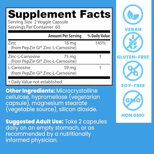 Doctor's Best PepZin GI, Zinc-L-Carnosine Complex for Men & Women - Zinc Carnosine Supplement Caps for Gut Health, Digestive Support, & Stomach Comfort, Vegan, Gluten Free - 120 Veg Capsules - Image 5