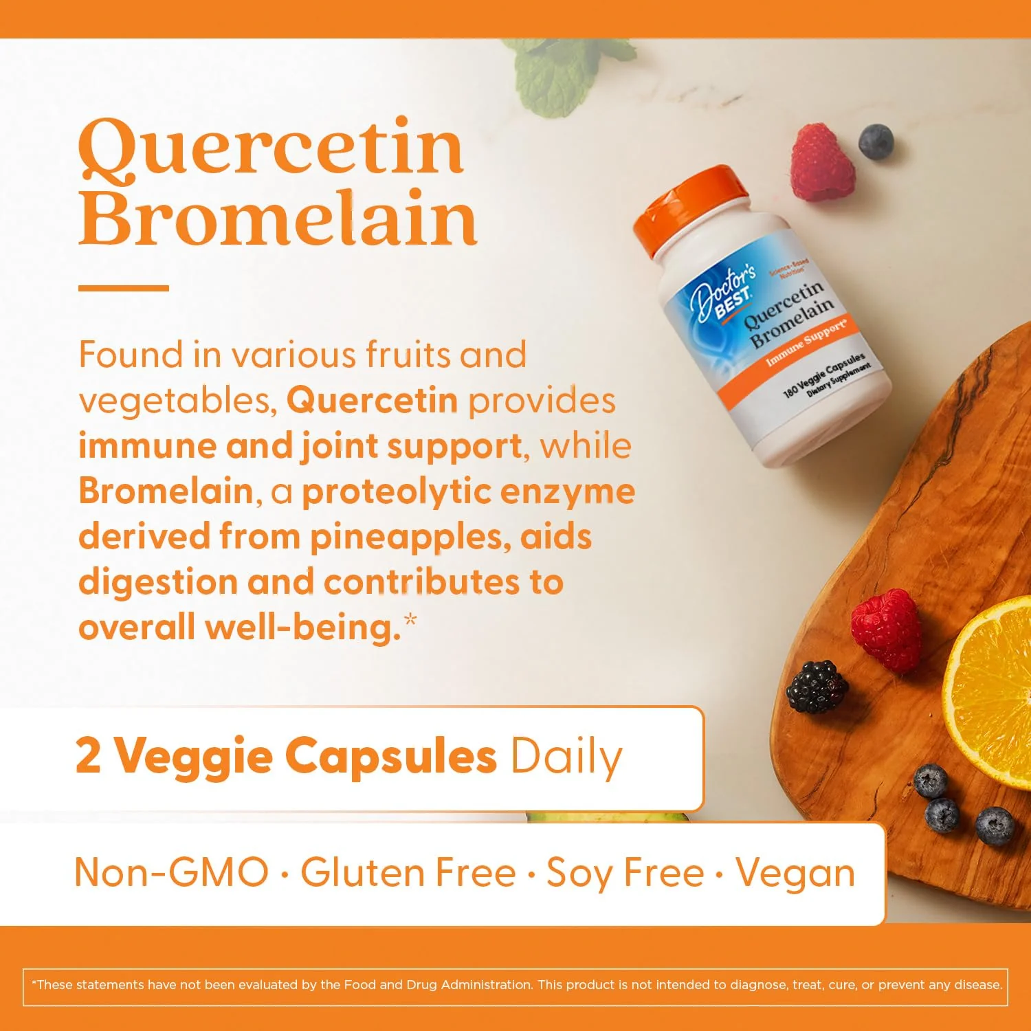 Doctor's Best Quercetin Bromelain, Immunity Support Capsule, Heart, Joint & Healthy Respiratory System, Non-GMO, Vegan, Gluten Free, Soy Free,180 VC - Image 3