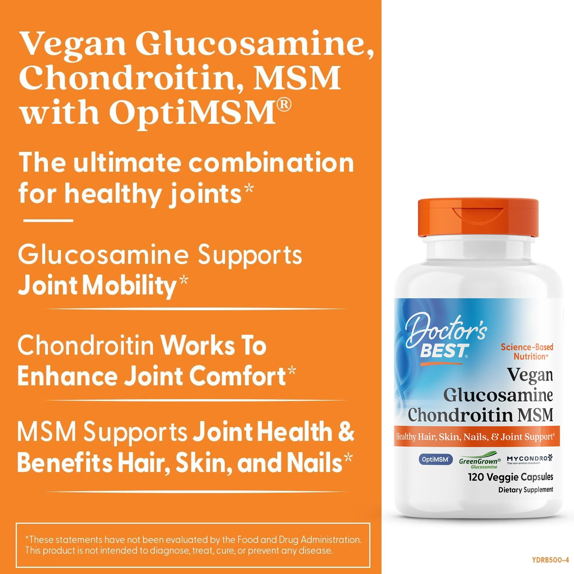 Doctor's Best Vegan Glucosamine Chondroitin MSM - Joint Health Support Supplement for Women & Men, Nutritional Support for Joint Strength, Hair, Skin, & Nails, Gluten Free, Non GMO - 120 Veg Capsules - Image 5