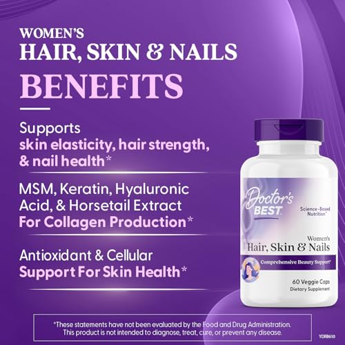 Doctors Best Womens Hair, Skin & Nails with OptiMSM + KeraGLO, Comprehensive Beauty Support, Non-GMO, Gluten Free 60 Veggie Caps - Image 7