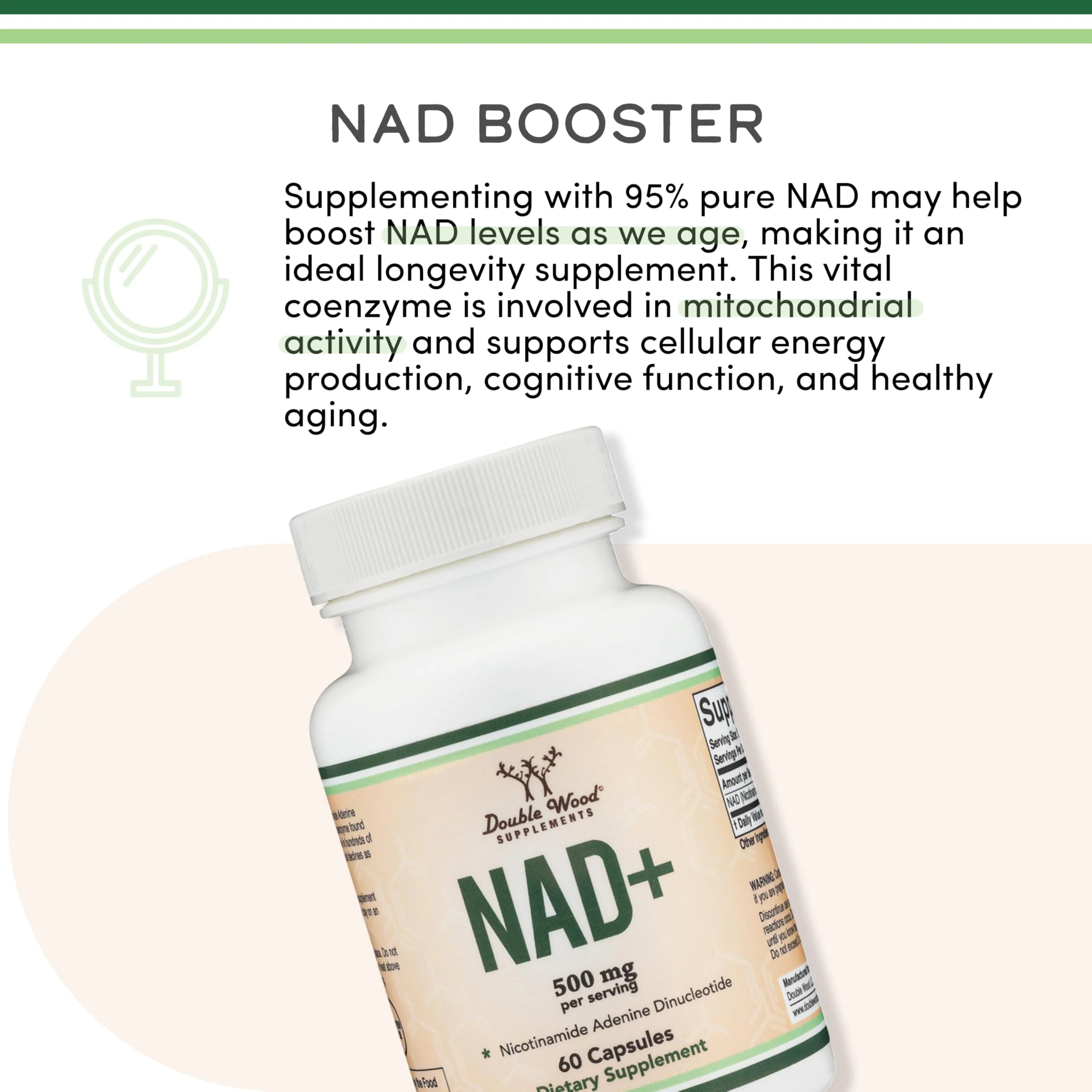 Double Wood Supplements NAD+ Anti Aging & Cell Regeneration | 500mg of 95% Pure NAD Plus Per Serving, 30 Day Supply | Similar to Nicotinamide Riboside | Third Party Tested, Vegan Safe, Non-GMO - Image 4