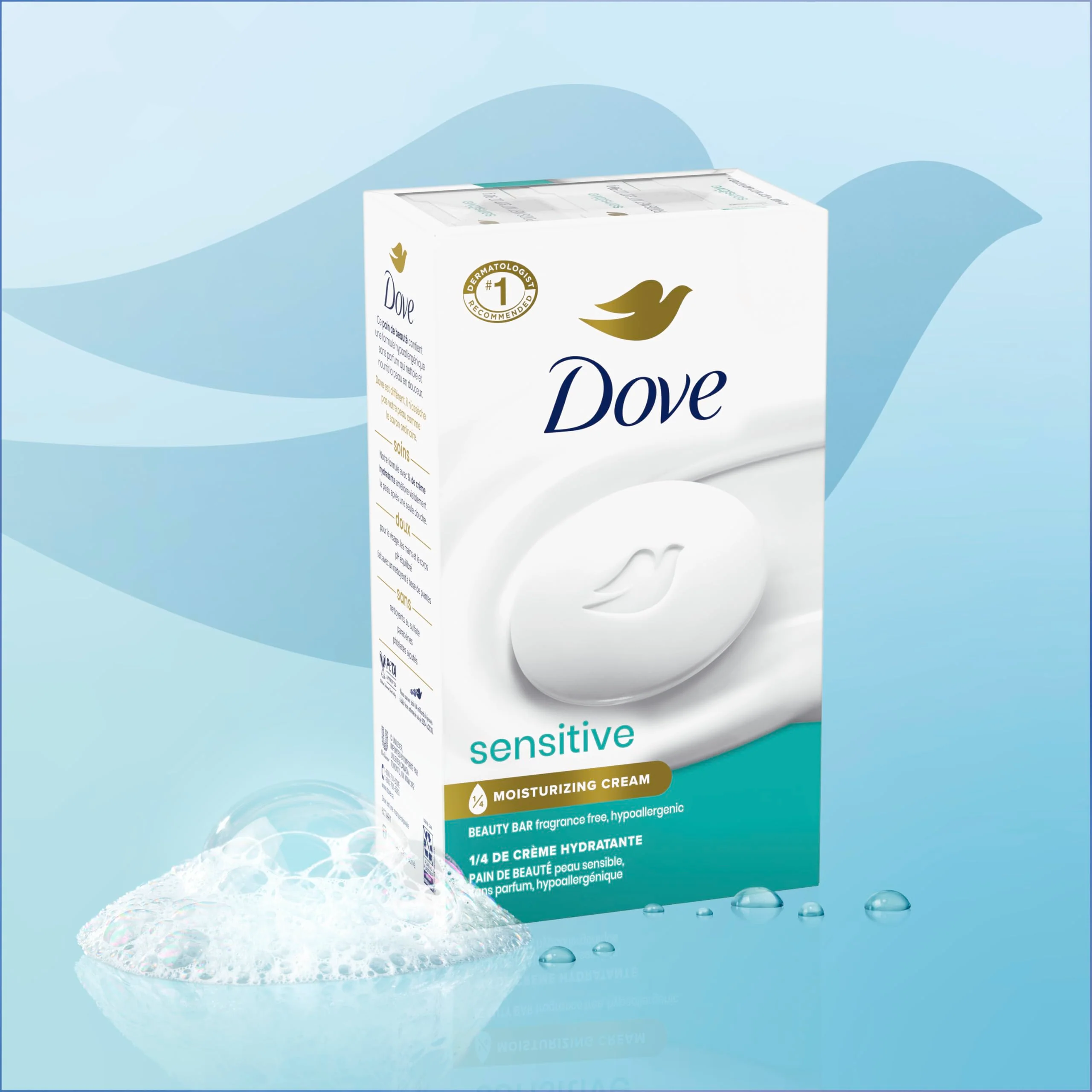 Dove Beauty Bar Soap Sensitive, 8 Bars for Sensitive Skin, Fragrance Free and Hypoallergenic 3.75 oz - Image 4