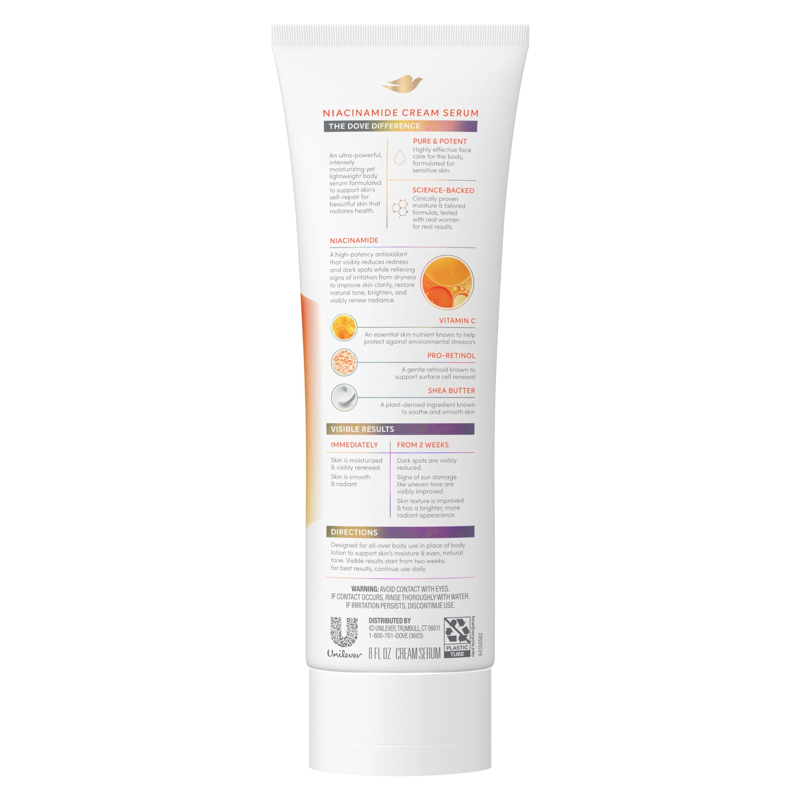 Dove Body Cream Serum Niacinamide + Even Tone for Dark Spots and Uneven Tone with Vitamin C, Pro-Retinol and Shea Butter Lotion, 8 oz - Image 12