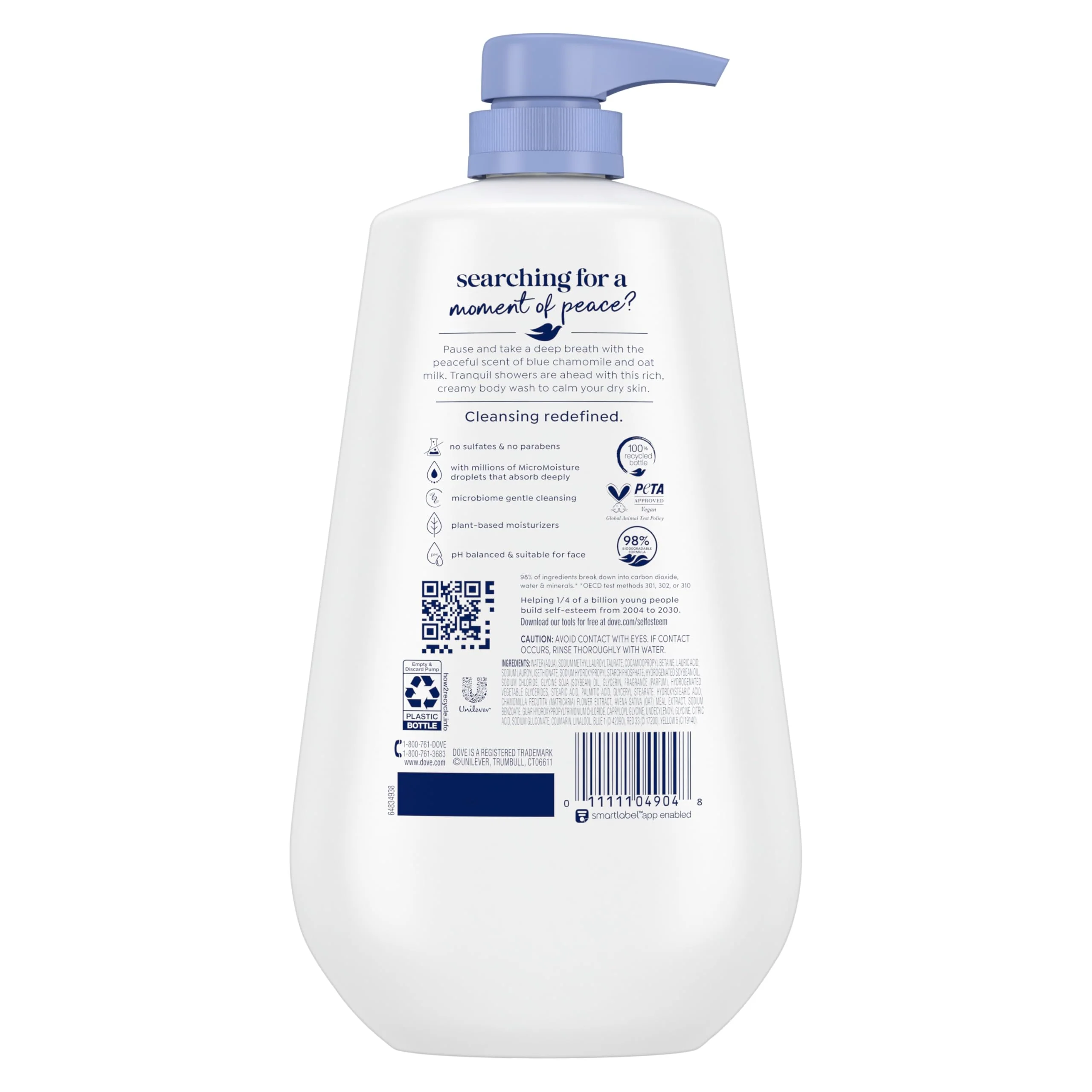 Dove Body Wash with Pump Anti-Stress Blue Chamomile & Oat Milk, for 24hr Lotion-Soft Skin Moisturizing Skin Cleanser with No Sulfates No Parabens 30.6 oz - Image 8