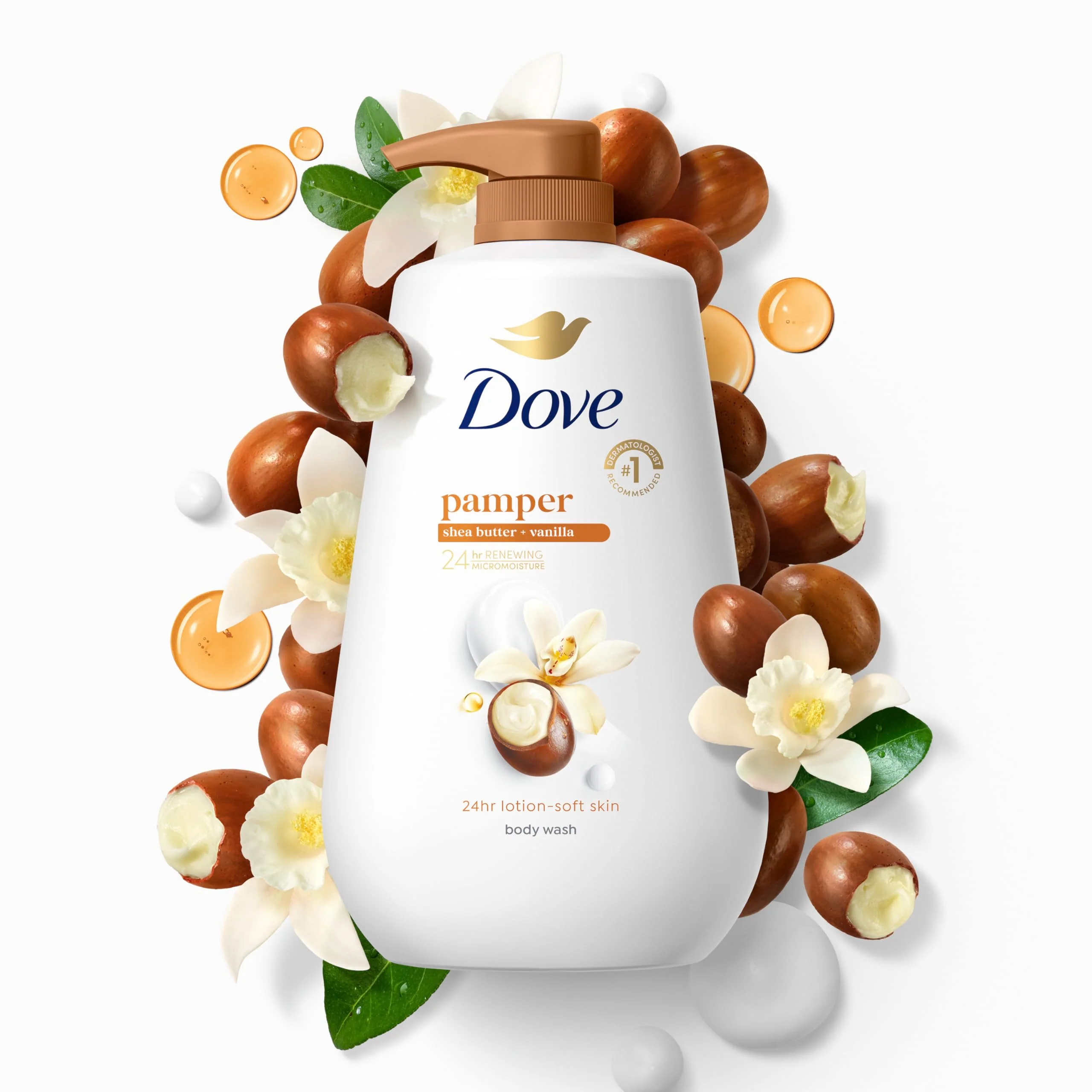 Dove Body Wash with Pump Pamper Shea Butter & Vanilla for 24hr Lotion-Soft Skin Moisturizing Skin Cleanser with No Sulfates No Parabens 30.6 oz - Image 9