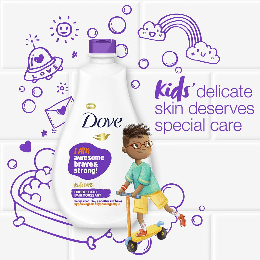 Dove Foaming Body Wash For Kids 4 Count Berry Smoothie Hypoallergenic Skin Care 13.5 oz - Image 4