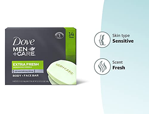 Dove Men+Care Bar 3 in 1 Cleanser for Body, Face, and Shaving Extra Fresh 14 Bars to Clean and Hydrate Skin Body and Facial Cleanser Mandarin Citrus, Patchouli, and Rosemary scent 3.75 oz - Image 3